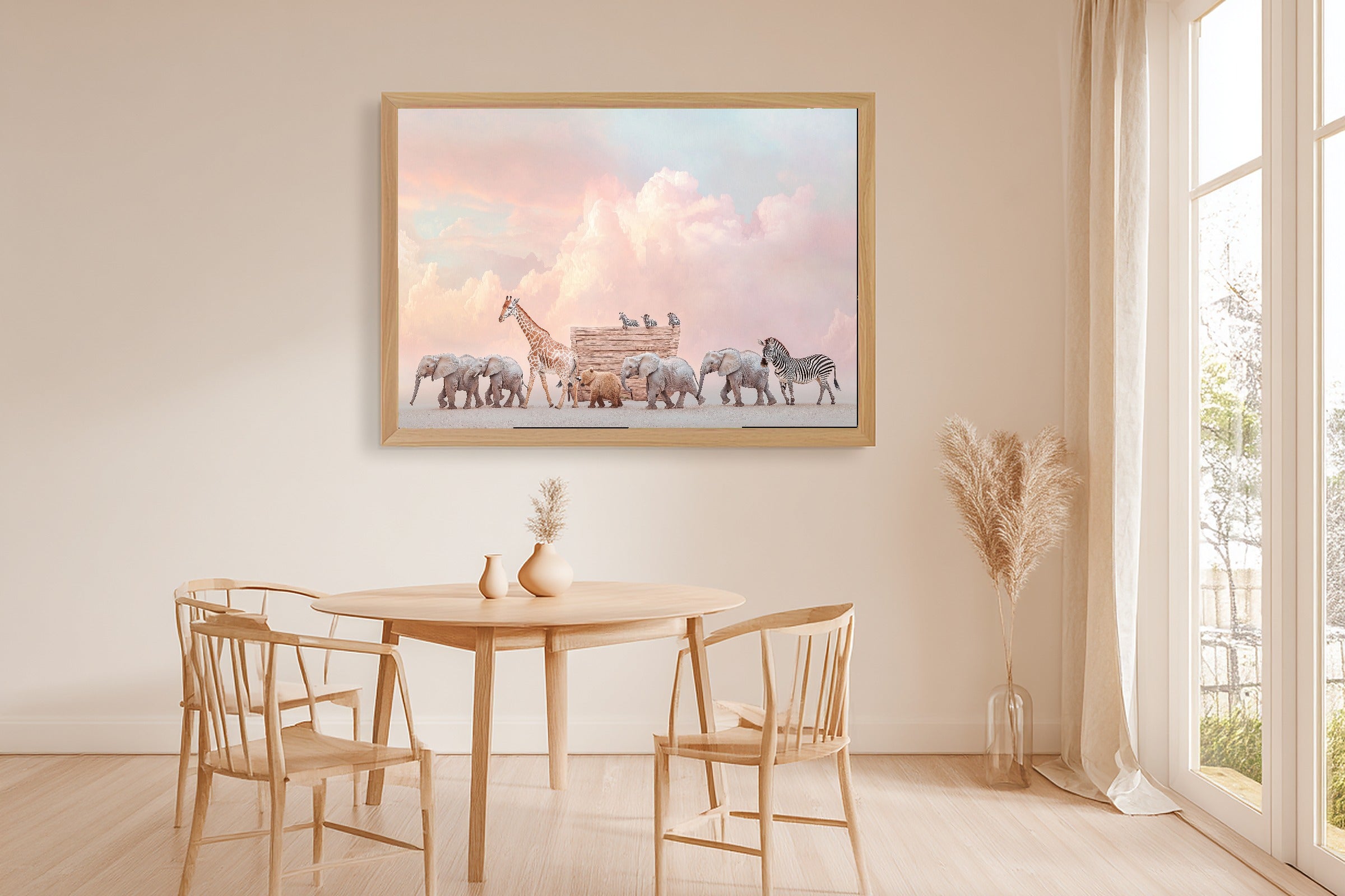 Nursery Noahs Ark Elephant Giraffe Parade Dramatic Wildlife Wall Art, Dreamy Print for the Living Room — nursery-noahs-ark-elephant-giraffe-parade-dining-room-wall-art.jpg