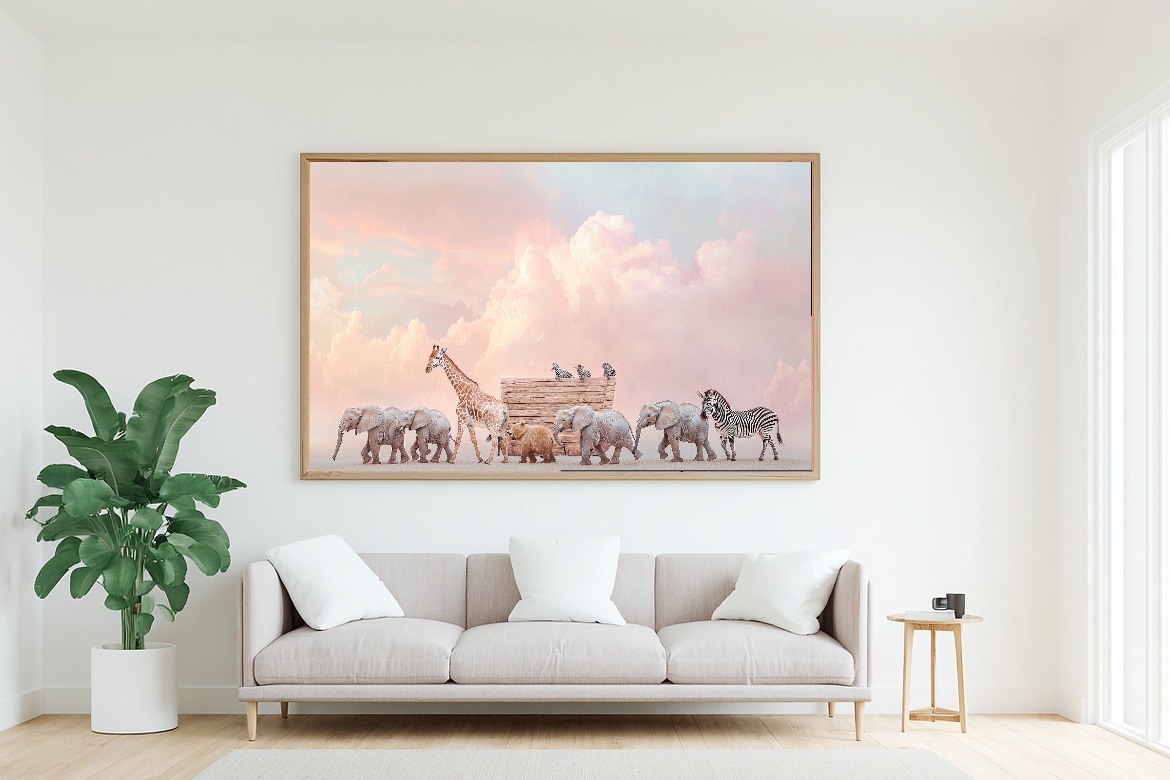 Nursery Noahs Ark Elephant Giraffe Parade Dramatic Wildlife Wall Art, Dreamy Print for the Living Room — nursery-noahs-ark-elephant-giraffe-parade-living-room-wall-art.jpg