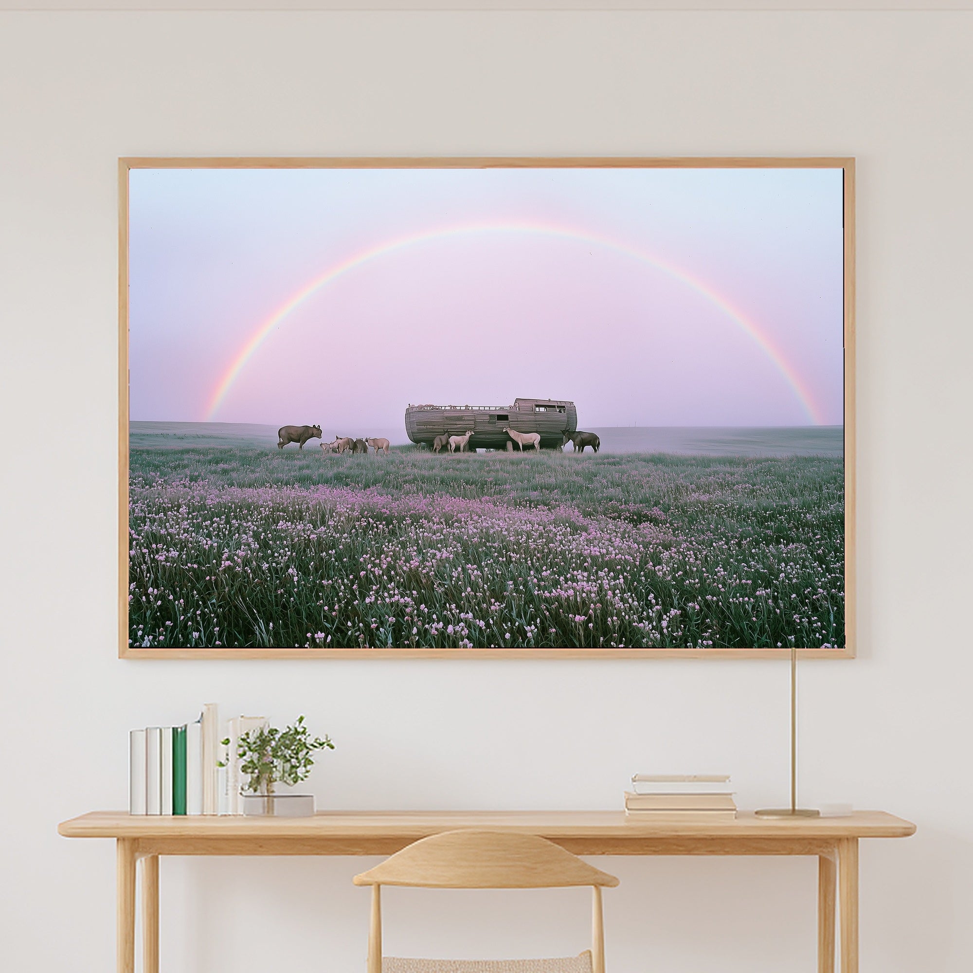 Soft Painterly Nursery Noahs Ark Meadow Landing Art Print, Cozy Decor for the Living Room — nursery-noahs-ark-meadow-landing-canvas-print.jpg