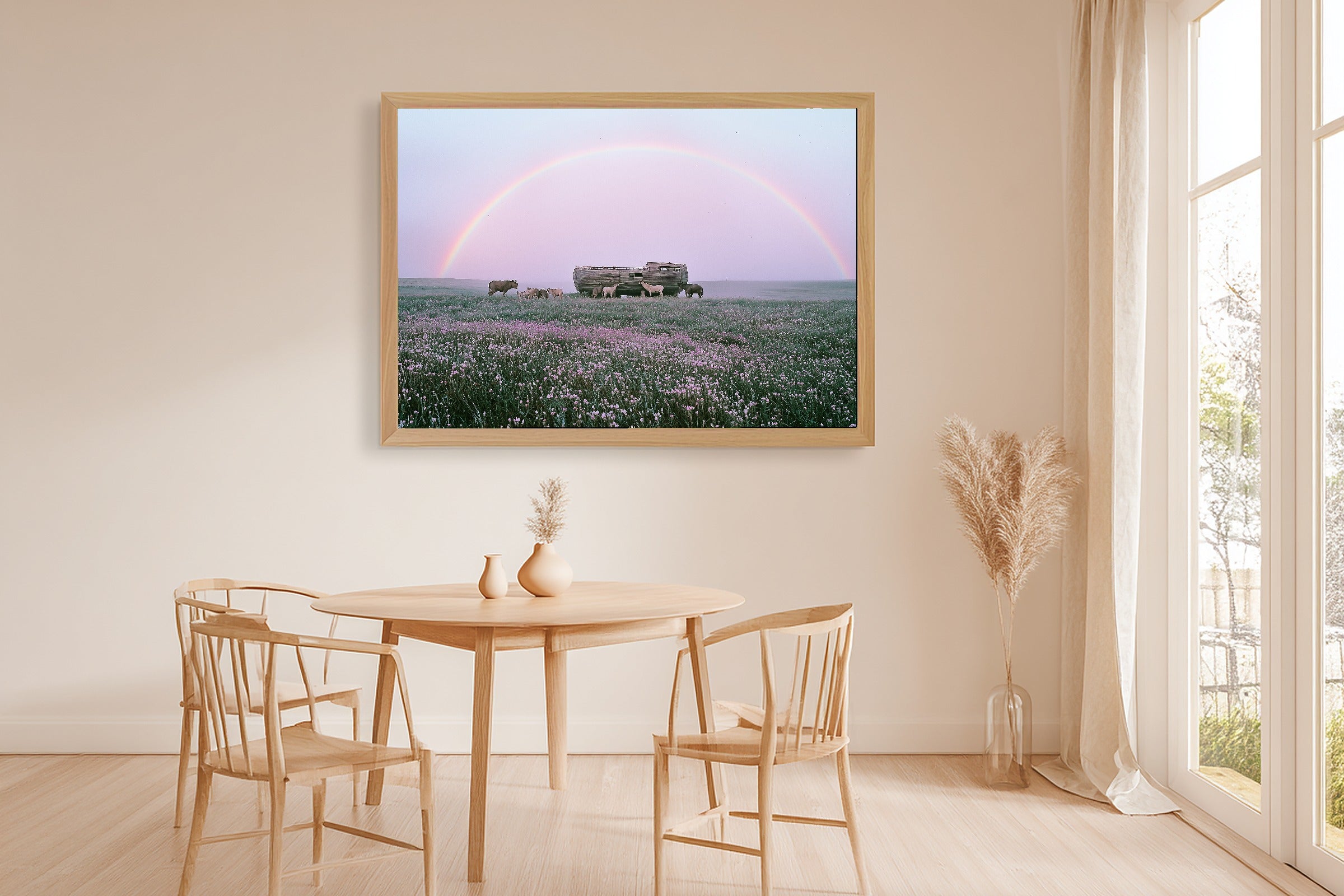 Soft Painterly Nursery Noahs Ark Meadow Landing Art Print, Cozy Decor for the Living Room — nursery-noahs-ark-meadow-landing-dining-room-wall-art.jpg