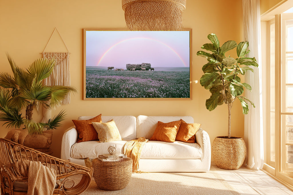 Soft Painterly Nursery Noahs Ark Meadow Landing Art Print, Cozy Decor for the Living Room — nursery-noahs-ark-meadow-landing-room-5-wall-art.jpg
