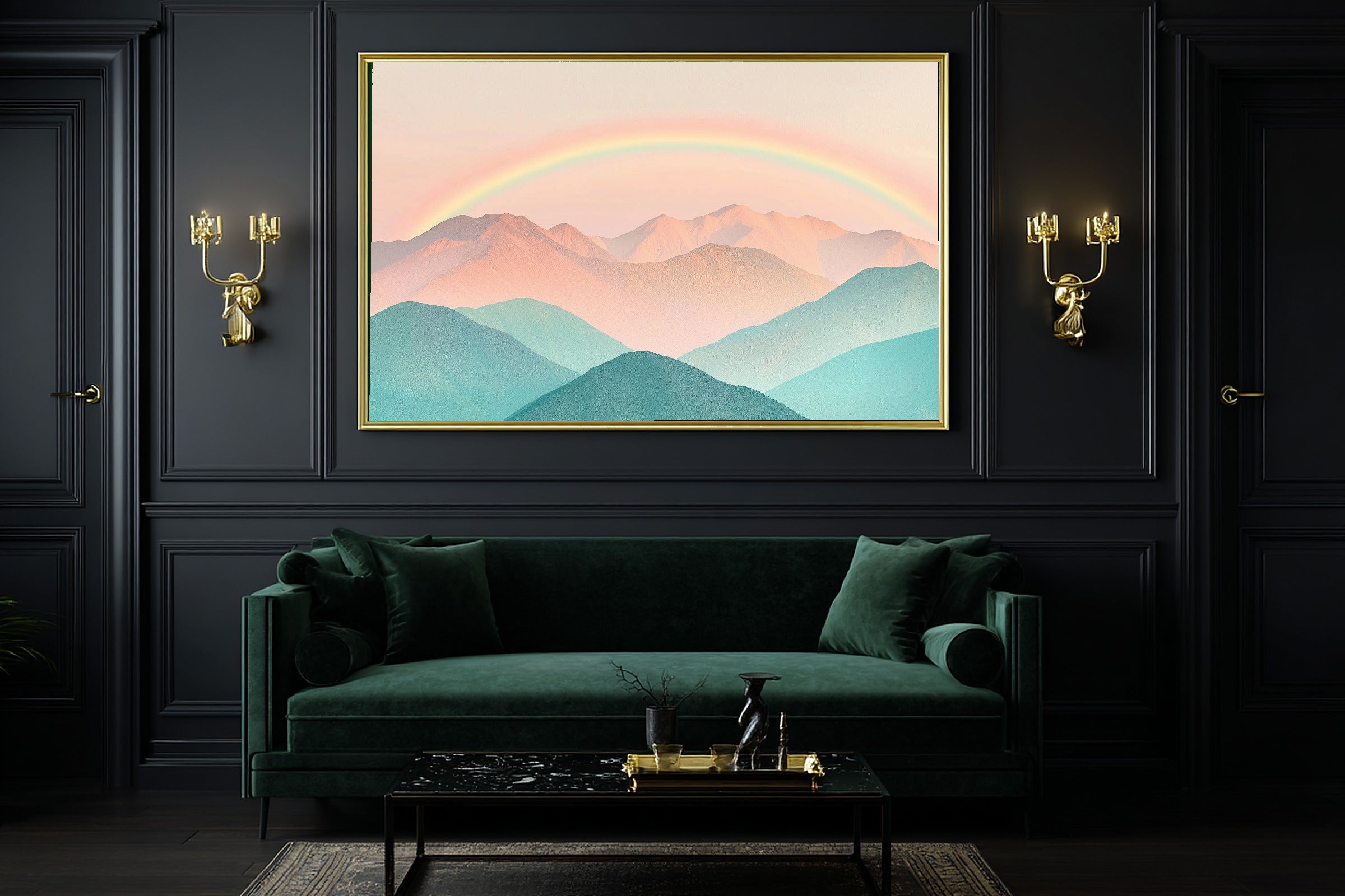 Nursery Pastel Mountains Rainbow Stretched Canvas Print, Whimsical Nursery Illustration Statement Piece, Nursery Statement Piece — nursery-pastel-mountains-rainbow-office-wall-art.jpg