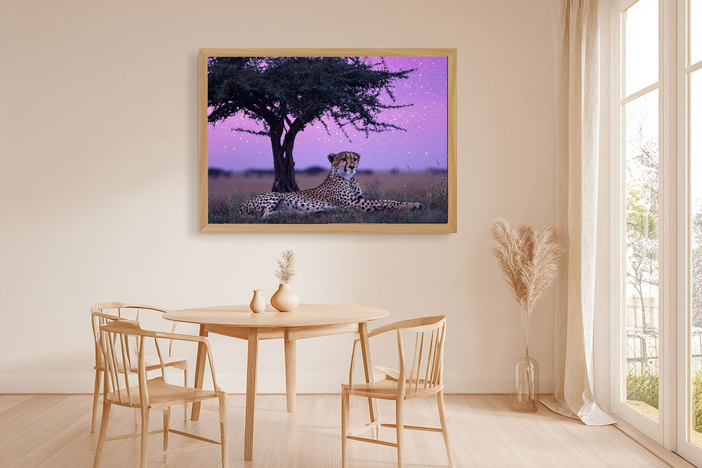 Hand-picked Nursery Safari Cheetah Starlit Acacia Giclée Print, Moody Warm Safari for the Living Room — nursery-safari-cheetah-starlit-acacia-dining-room-wall-art.jpg