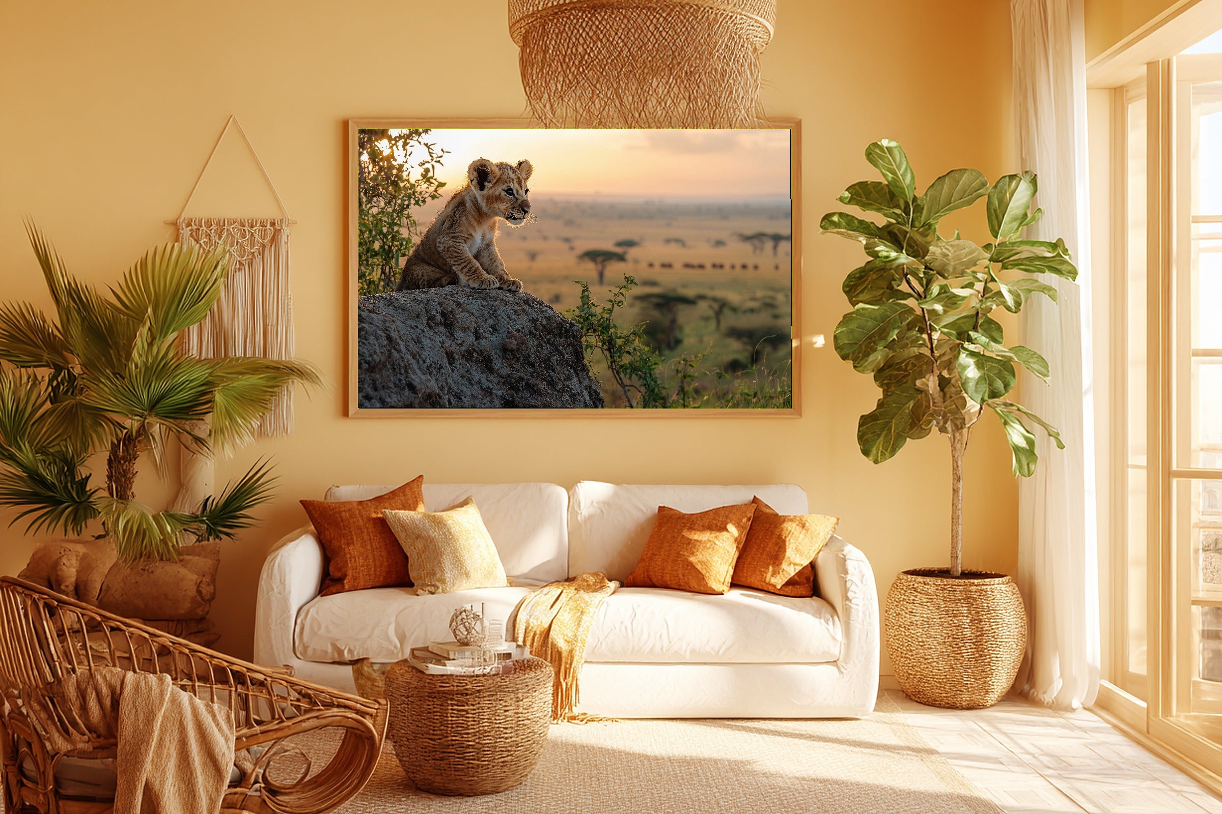 Tender Nursery Safari Cub Pride Rock Dawn, Soulful Painterly Wall Art, Warm Living Room Decor, Stretched Canvas, Ready to Hang — nursery-safari-cub-pride-rock-dawn-room-5-wall-art.jpg