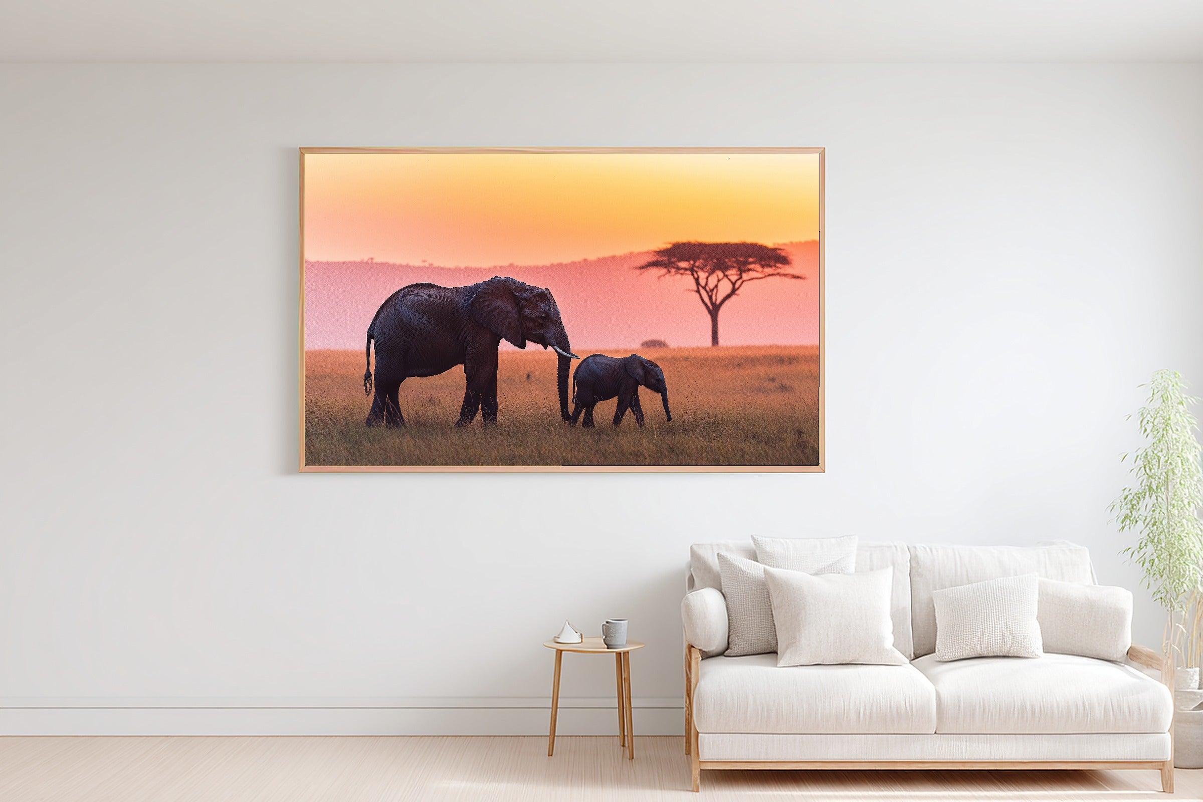 Nursery Safari Elephant Mother Calf Sunset Canvas Wall Art, Afrobohemian Textile Art, Living Room Wall Decor, Wedding Gift for Couples — nursery-safari-elephant-mother-calf-sunset-bedroom-wall-art.jpg