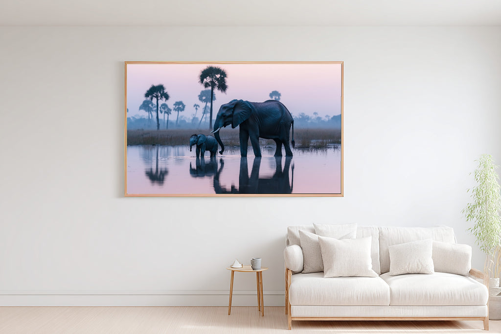 Nursery Safari Elephant Watering Hole Canvas Wall Art, Gentle Blush Palette Canvas Art, Kids Bedroom Wall Art, Nursery Gift for New Moms — nursery-safari-elephant-watering-hole-bedroom-wall-art.jpg