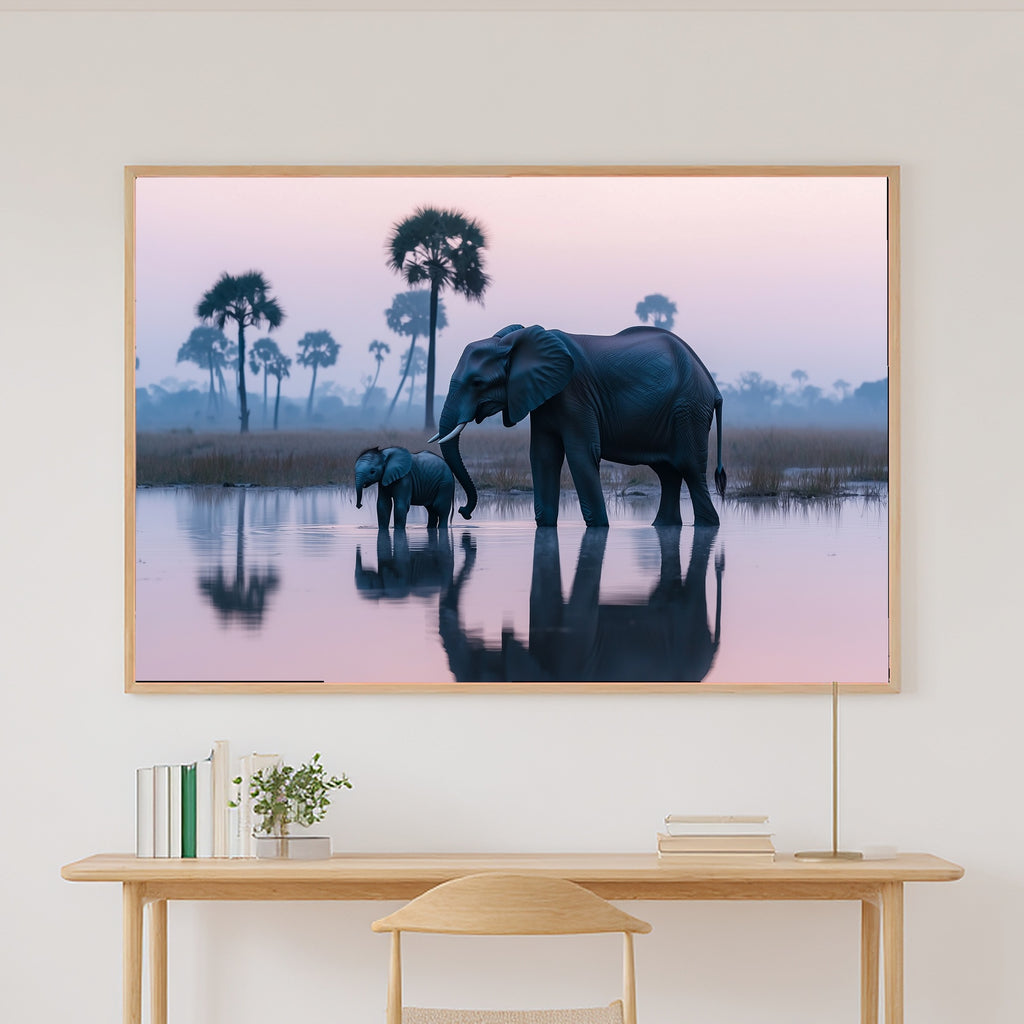 Nursery Safari Elephant Watering Hole Canvas Wall Art, Gentle Blush Palette Canvas Art, Kids Bedroom Wall Art, Nursery Gift for New Moms — nursery-safari-elephant-watering-hole-canvas-print.jpg