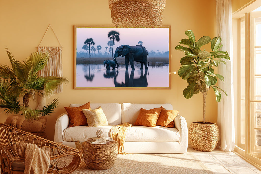 Nursery Safari Elephant Watering Hole Canvas Wall Art, Gentle Blush Palette Canvas Art, Kids Bedroom Wall Art, Nursery Gift for New Moms — nursery-safari-elephant-watering-hole-room-5-wall-art.jpg