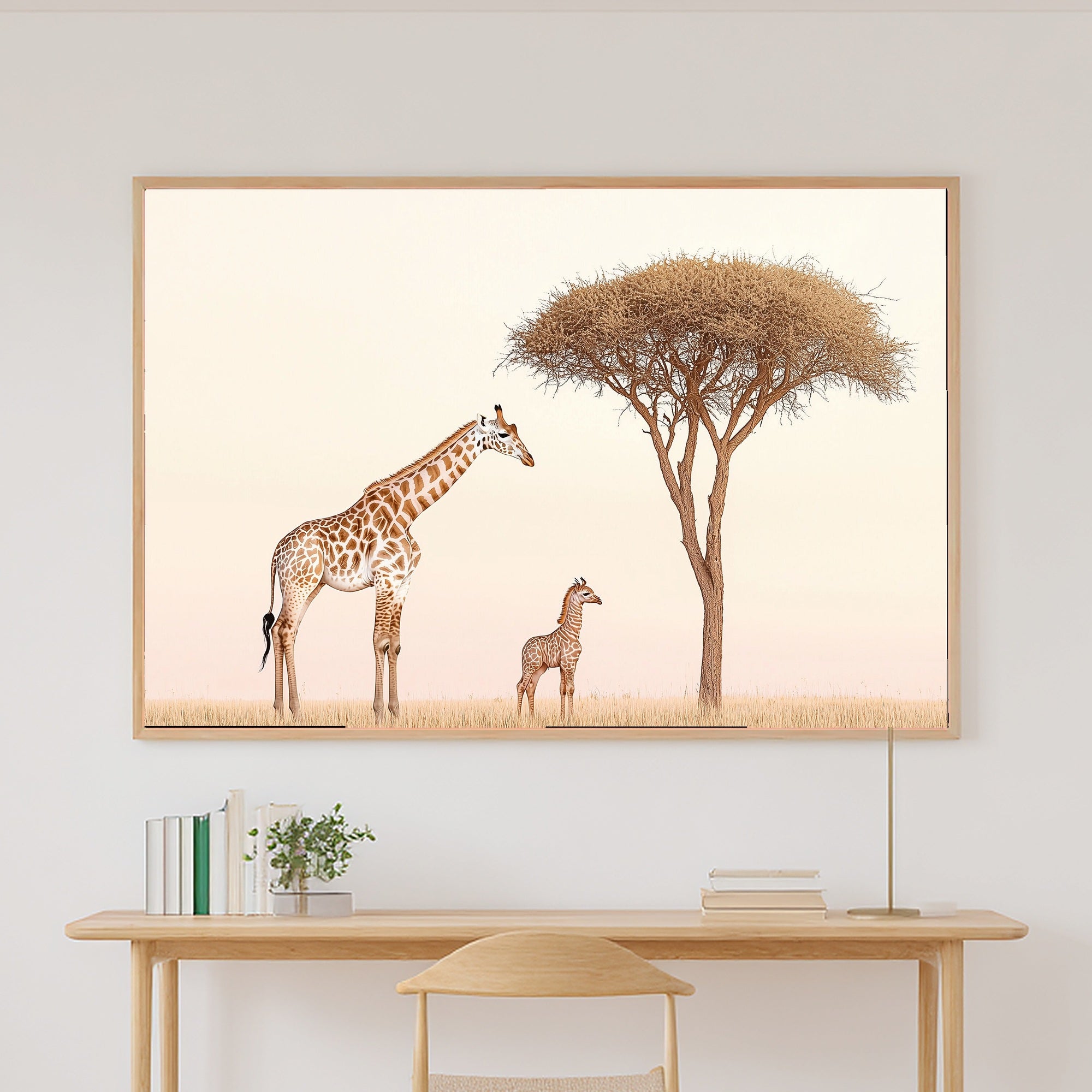 Nursery Safari Giraffe Acacia Dawn Canvas Print, Storybook Watercolor Painting Print, Baby's Room Inspiration, Gender Neutral Baby Gift — nursery-safari-giraffe-acacia-dawn-canvas-print.jpg
