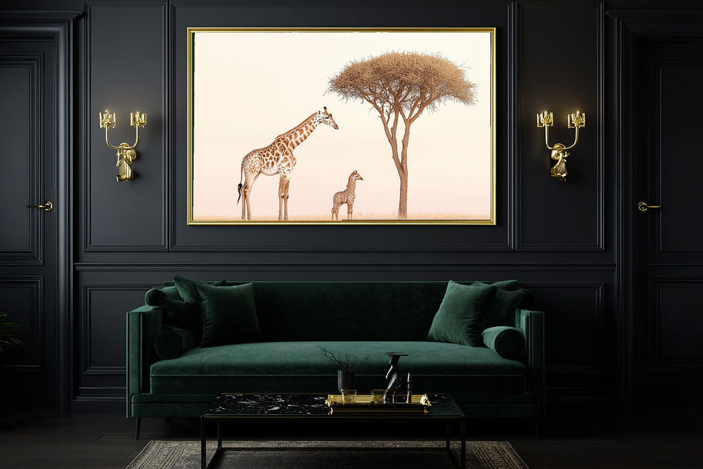 Nursery Safari Giraffe Acacia Dawn Canvas Print, Storybook Watercolor Painting Print, Baby's Room Inspiration, Gender Neutral Baby Gift — nursery-safari-giraffe-acacia-dawn-office-wall-art.jpg