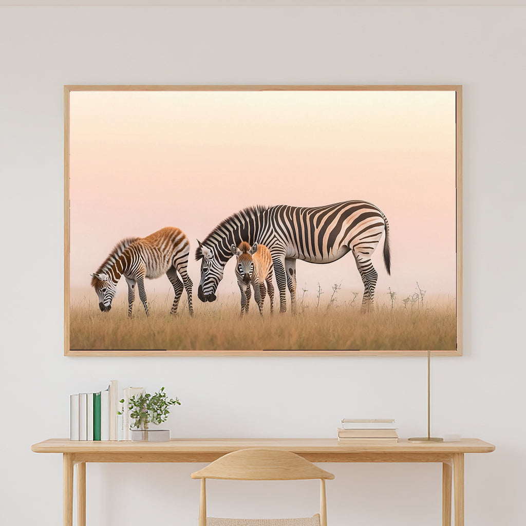 Nursery Safari Zebra Family Morning Dramatic Wildlife Wall Art, Soulful Print for the Living Room — nursery-safari-zebra-family-morning-canvas-print.jpg