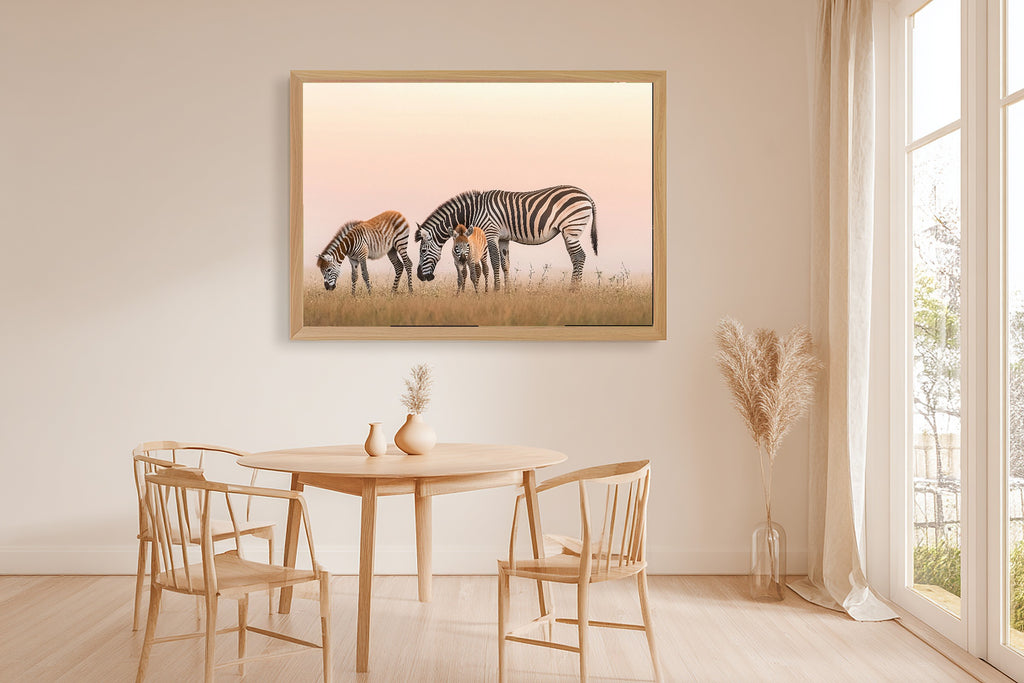 Nursery Safari Zebra Family Morning Dramatic Wildlife Wall Art, Soulful Print for the Living Room — nursery-safari-zebra-family-morning-dining-room-wall-art.jpg