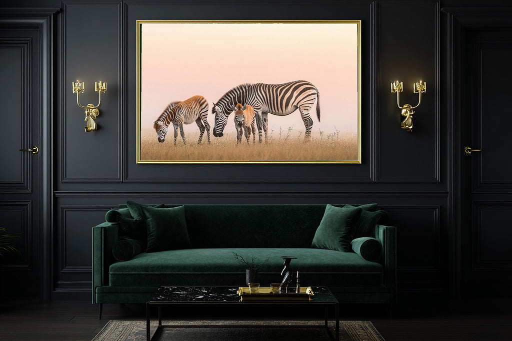 Nursery Safari Zebra Family Morning Dramatic Wildlife Wall Art, Soulful Print for the Living Room — nursery-safari-zebra-family-morning-office-wall-art.jpg