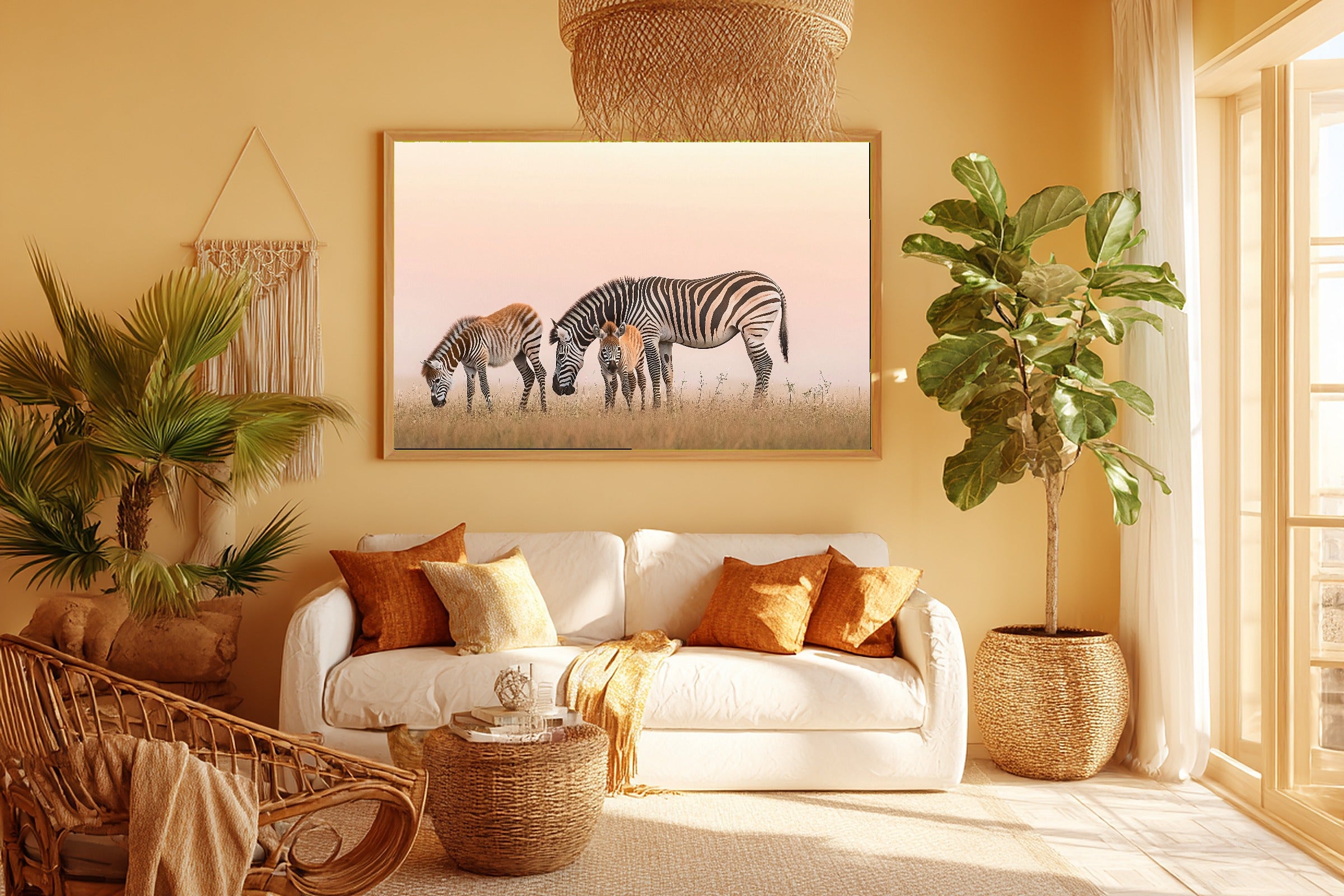Nursery Safari Zebra Family Morning Dramatic Wildlife Wall Art, Soulful Print for the Living Room — nursery-safari-zebra-family-morning-room-5-wall-art.jpg