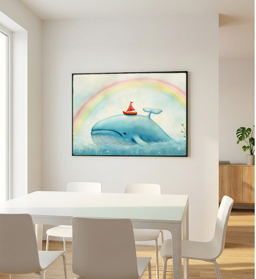 Nursery Whale Canvas Wall Art | Sailboat Watercolor Print, Kids Ocean Decor, Stretched Canvas — nursery-sailboat-whale-bedroom-wall-art.jpg