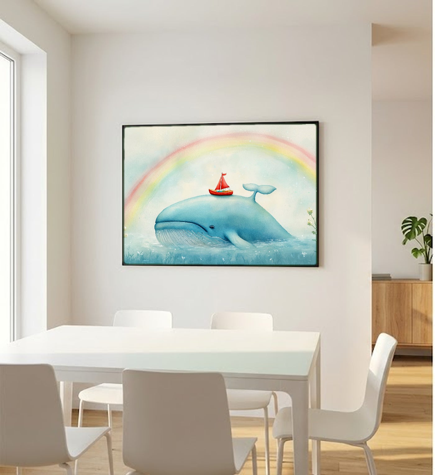 Nursery Whale Canvas Wall Art | Sailboat Watercolor Print, Kids Ocean Decor, Stretched Canvas — nursery-sailboat-whale-bedroom-wall-art.jpg