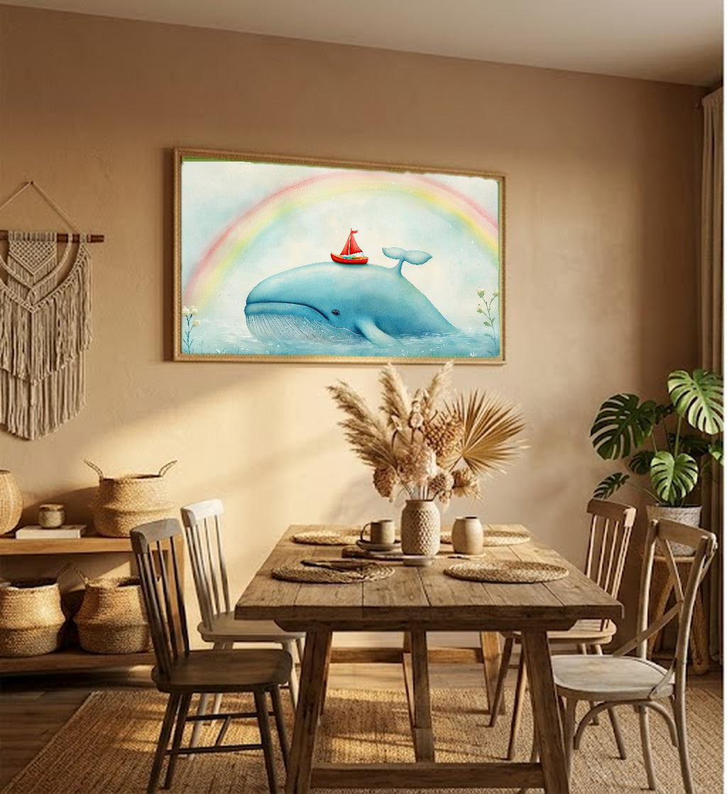 Nursery Whale Canvas Wall Art | Sailboat Watercolor Print, Kids Ocean Decor, Stretched Canvas — nursery-sailboat-whale-hallway-wall-art.jpg