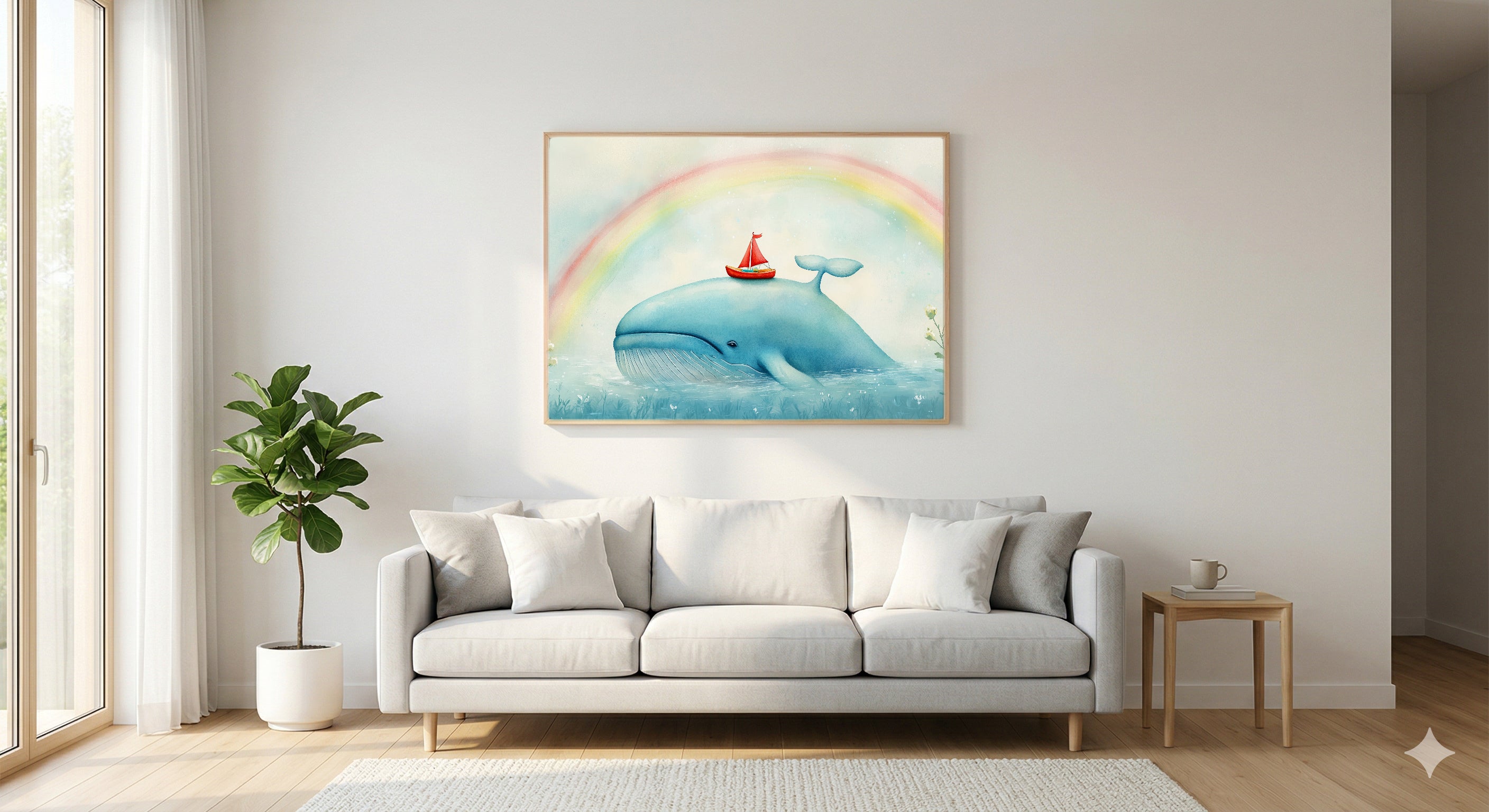 Nursery Whale Canvas Wall Art | Sailboat Watercolor Print, Kids Ocean Decor, Stretched Canvas — nursery-sailboat-whale-living-room-wall-art.jpg