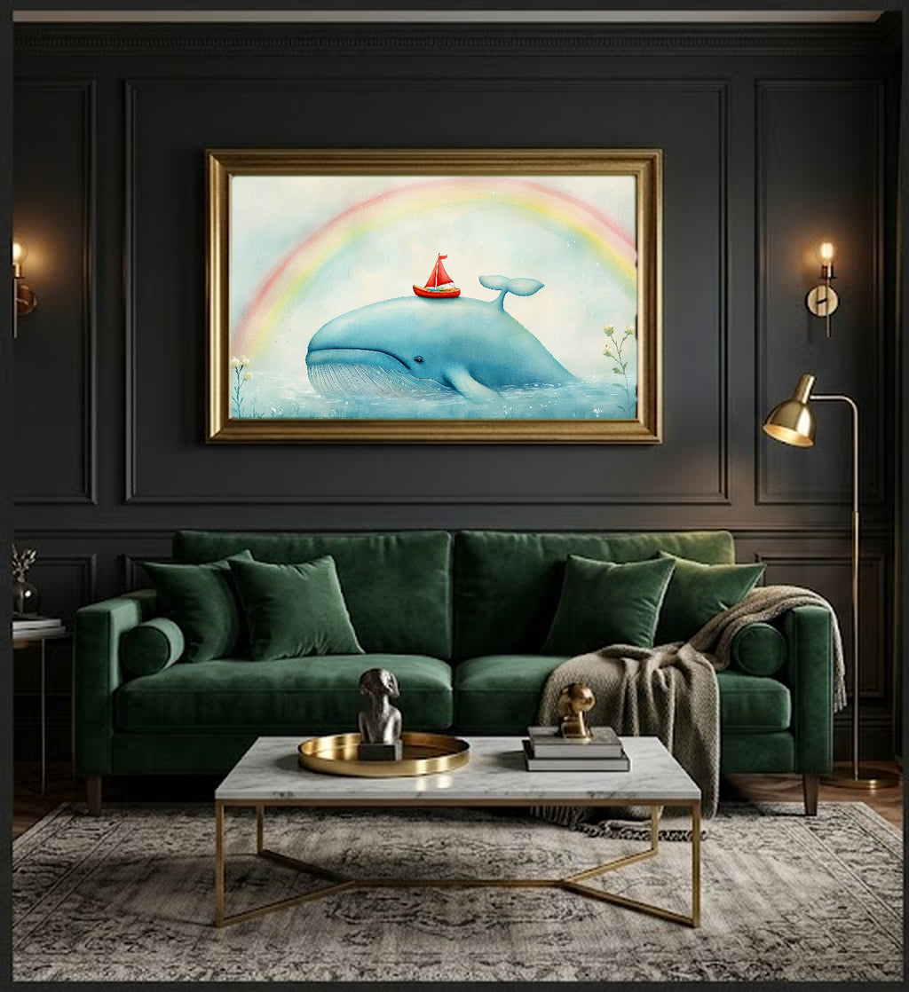 Nursery Whale Canvas Wall Art | Sailboat Watercolor Print, Kids Ocean Decor, Stretched Canvas — nursery-sailboat-whale-office-wall-art.jpg
