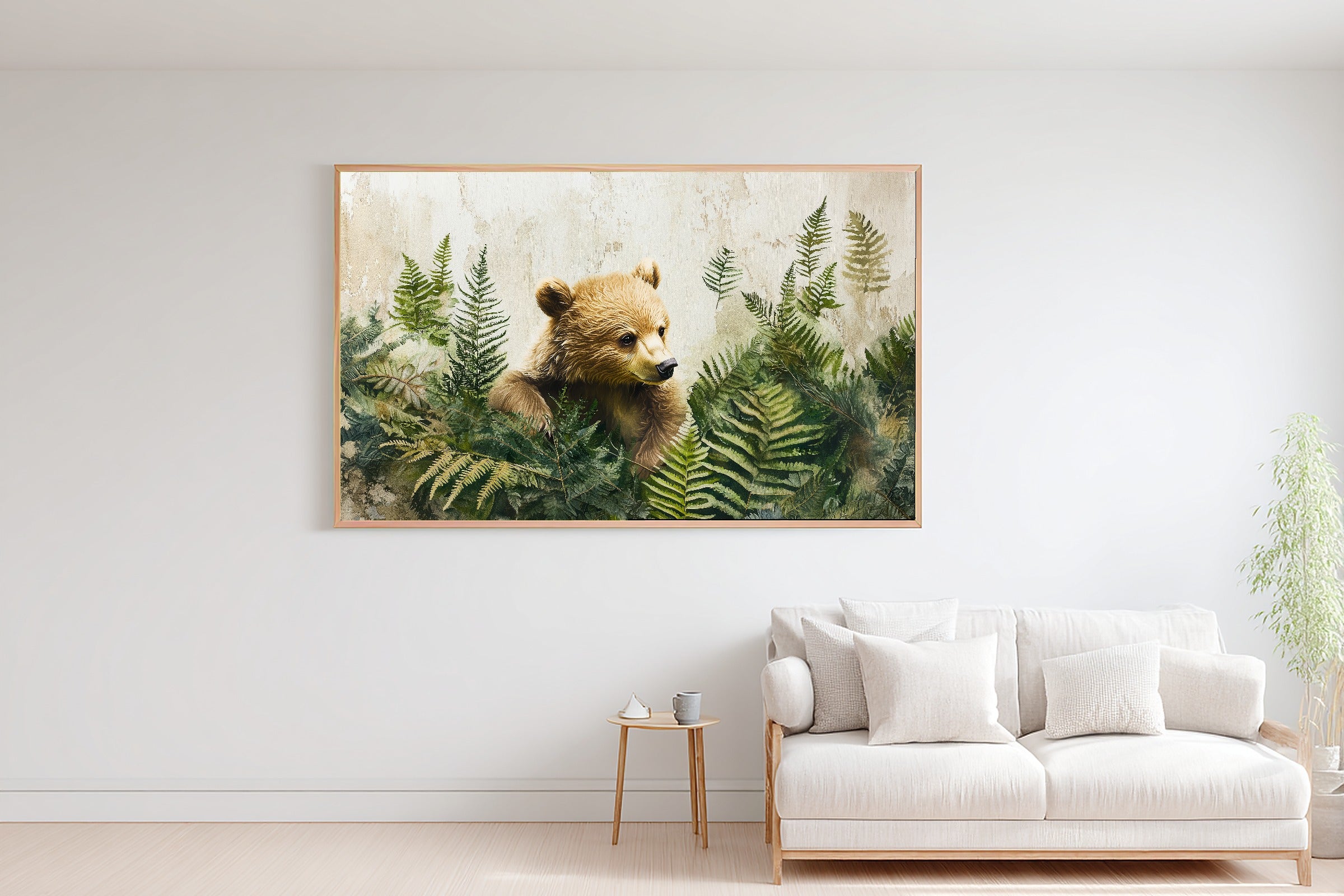 Nursery Woodland Bear Pine Grove Museum-Quality Canvas, Soft Pastel Storybook Art Print, Nursery Inspiration, Baby Shower Gift — nursery-woodland-bear-pine-grove-bedroom-wall-art.jpg