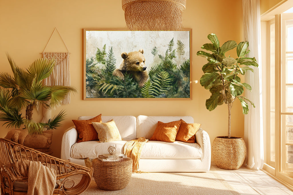 Nursery Woodland Bear Pine Grove Museum-Quality Canvas, Soft Pastel Storybook Art Print, Nursery Inspiration, Baby Shower Gift — nursery-woodland-bear-pine-grove-room-5-wall-art.jpg