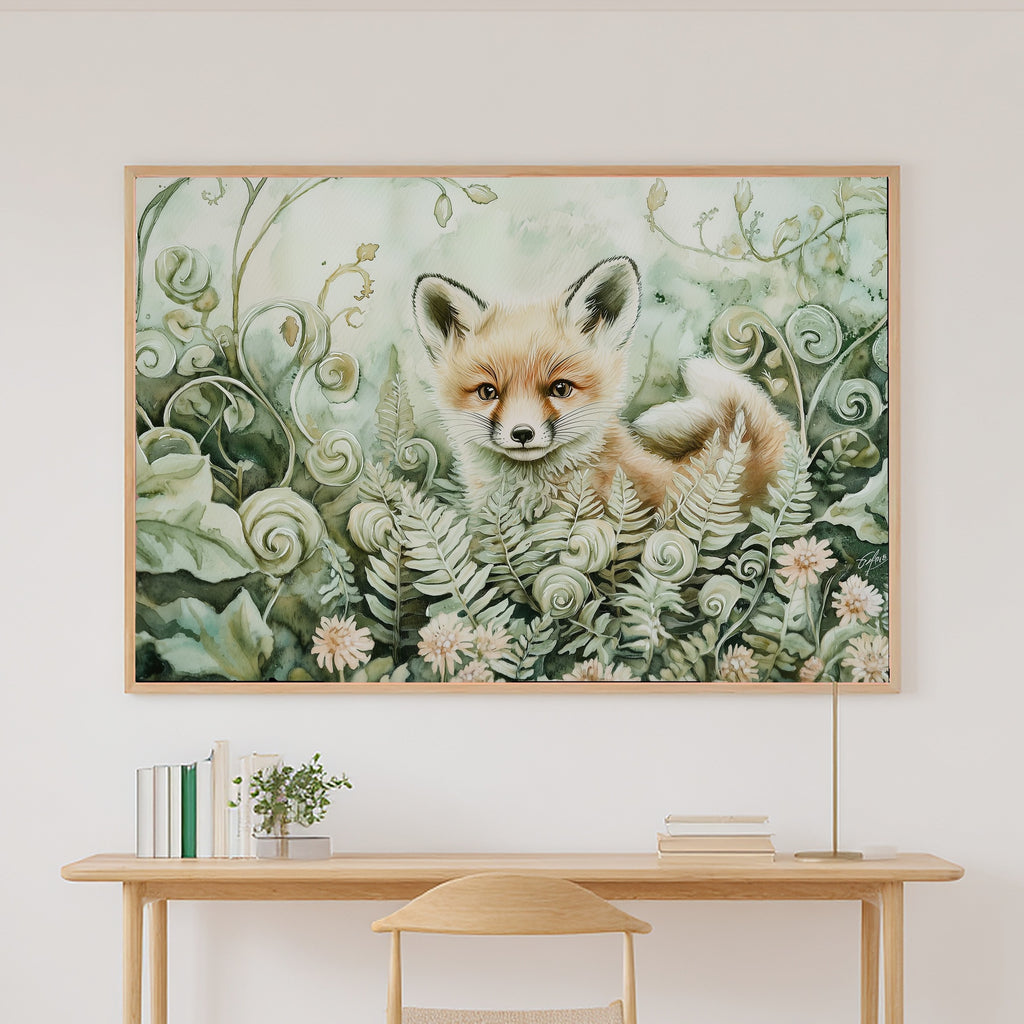 Nursery Woodland Fox Fiddlehead Meadow Canvas Wall Art, Gentle Baby Animal Print Art Print, Kids Bedroom Gallery Wall — nursery-woodland-fox-fiddlehead-meadow-canvas-print.jpg
