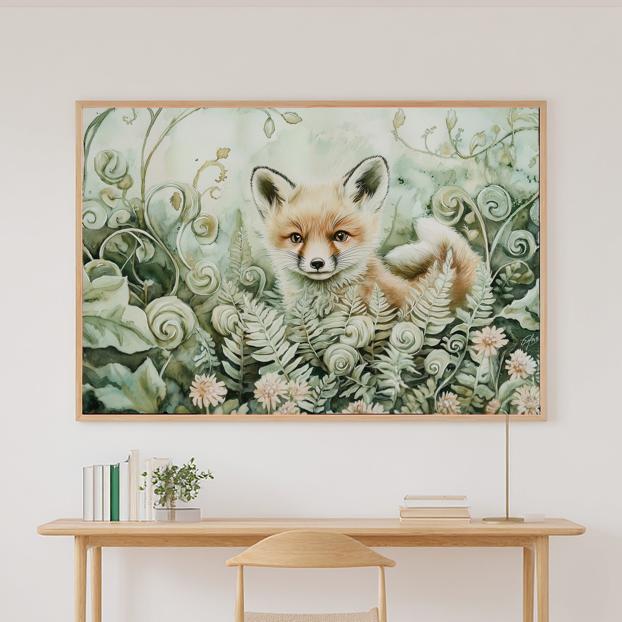 Nursery Woodland Fox Fiddlehead Meadow Canvas Wall Art, Gentle Baby Animal Print Art Print, Kids Bedroom Gallery Wall — nursery-woodland-fox-fiddlehead-meadow-canvas-print.jpg