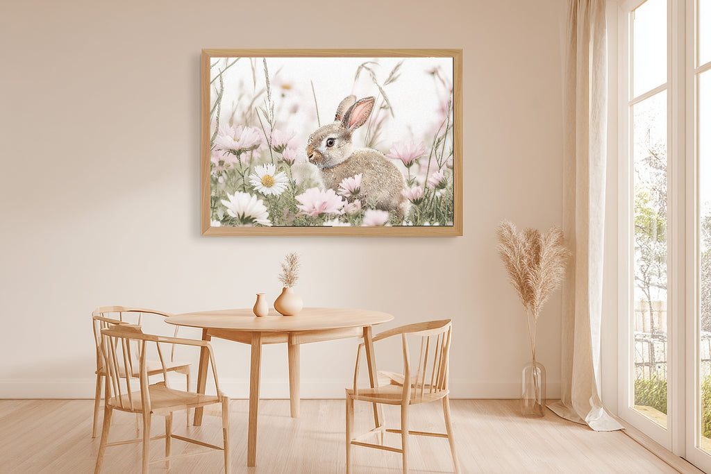Nursery Woodland Rabbit Wildflowers Canvas Print, Gentle Baby Animal Print Wall Art, Kids Bedroom Statement Piece, New Baby Gift Idea — nursery-woodland-rabbit-wildflowers-dining-room-wall-art.jpg