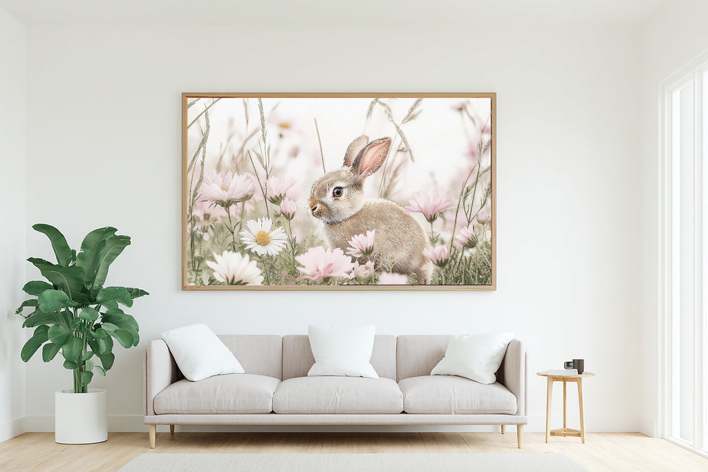 Nursery Woodland Rabbit Wildflowers Canvas Print, Gentle Baby Animal Print Wall Art, Kids Bedroom Statement Piece, New Baby Gift Idea — nursery-woodland-rabbit-wildflowers-living-room-wall-art.jpg