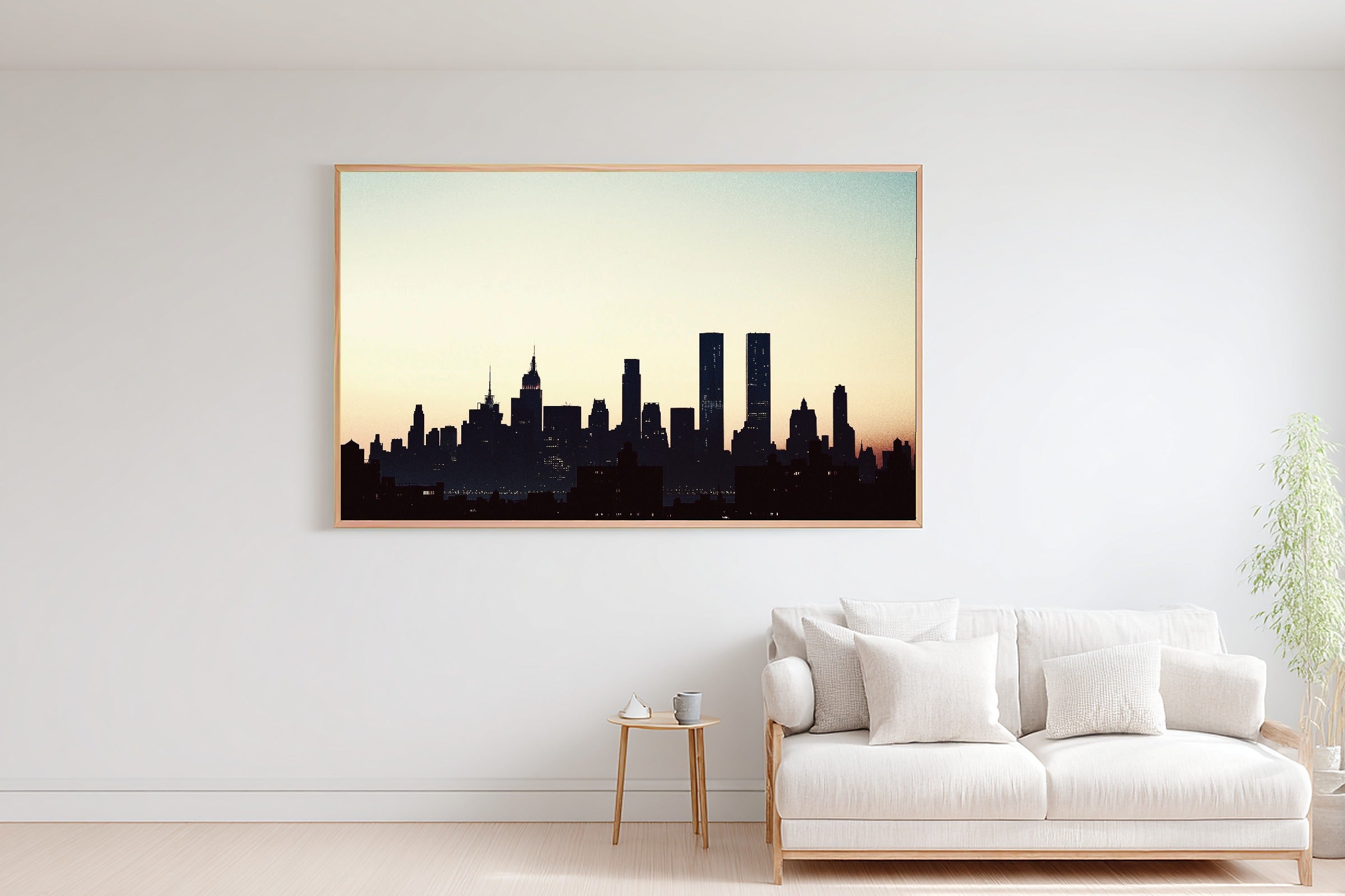 Golden-Hour Skyline Nyc Skyline Minimalist Navy Art Print — Soulful Decor for the Modern Loft, Stretched Canvas the City Wanderer Will Love — nyc-skyline-minimalist-navy-bedroom-wall-art.jpg