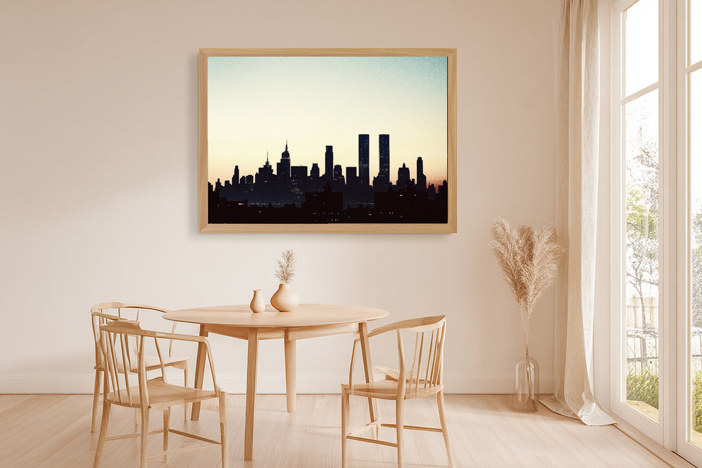 Golden-Hour Skyline Nyc Skyline Minimalist Navy Art Print — Soulful Decor for the Modern Loft, Stretched Canvas the City Wanderer Will Love — nyc-skyline-minimalist-navy-dining-room-wall-art.jpg