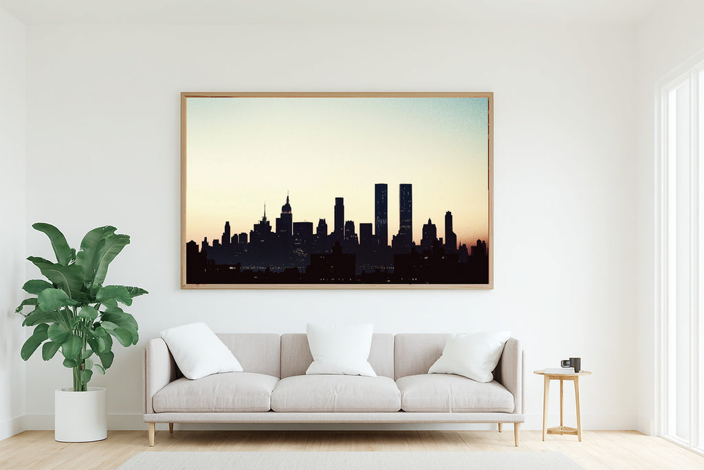 Golden-Hour Skyline Nyc Skyline Minimalist Navy Art Print — Soulful Decor for the Modern Loft, Stretched Canvas the City Wanderer Will Love — nyc-skyline-minimalist-navy-living-room-wall-art.jpg