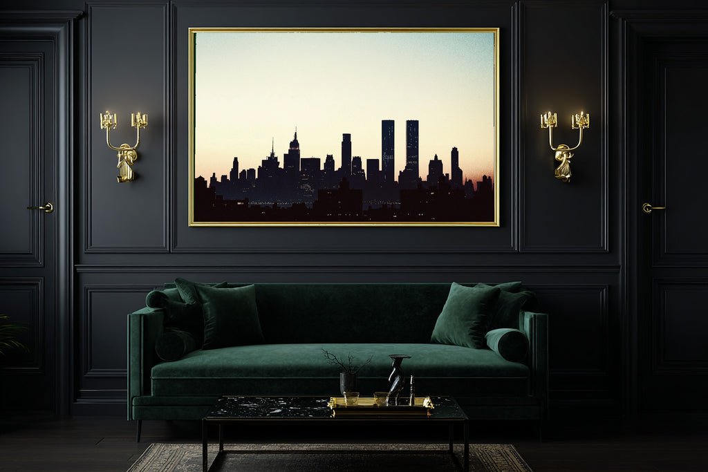 Golden-Hour Skyline Nyc Skyline Minimalist Navy Art Print — Soulful Decor for the Modern Loft, Stretched Canvas the City Wanderer Will Love — nyc-skyline-minimalist-navy-office-wall-art.jpg
