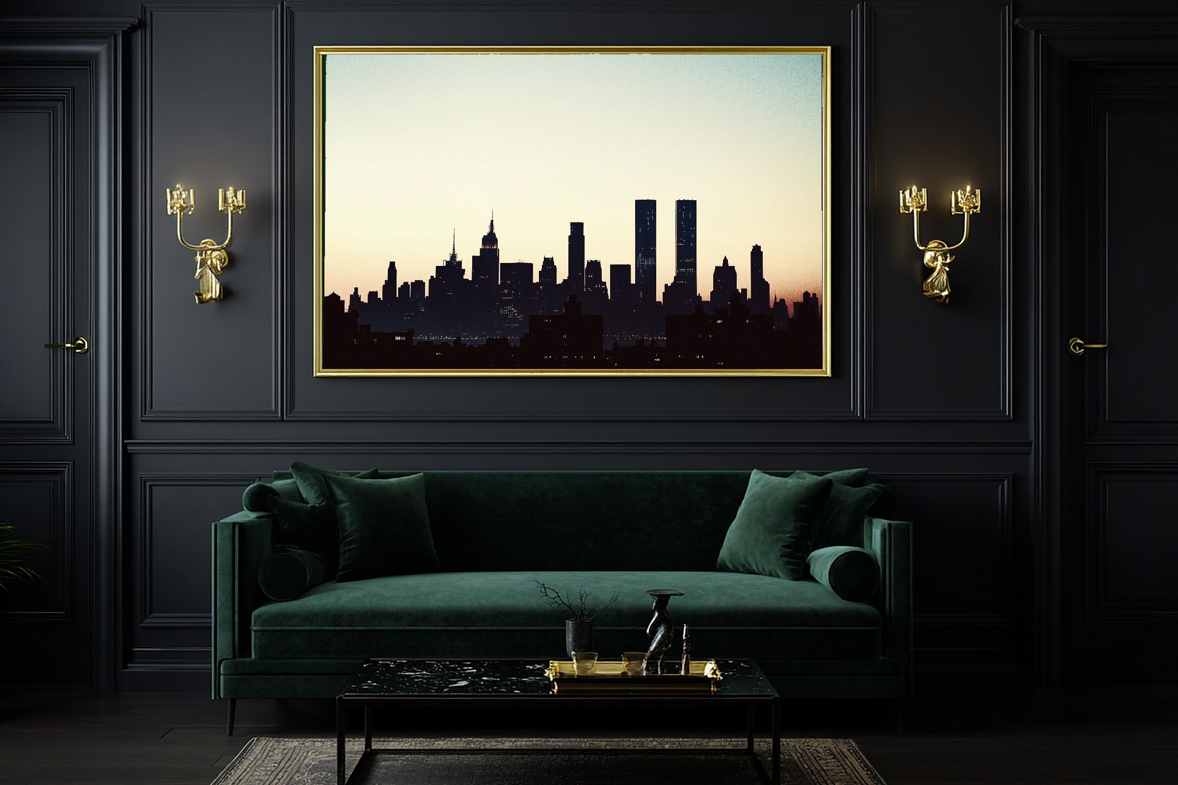 Golden-Hour Skyline Nyc Skyline Minimalist Navy Art Print — Soulful Decor for the Modern Loft, Stretched Canvas the City Wanderer Will Love — nyc-skyline-minimalist-navy-office-wall-art.jpg