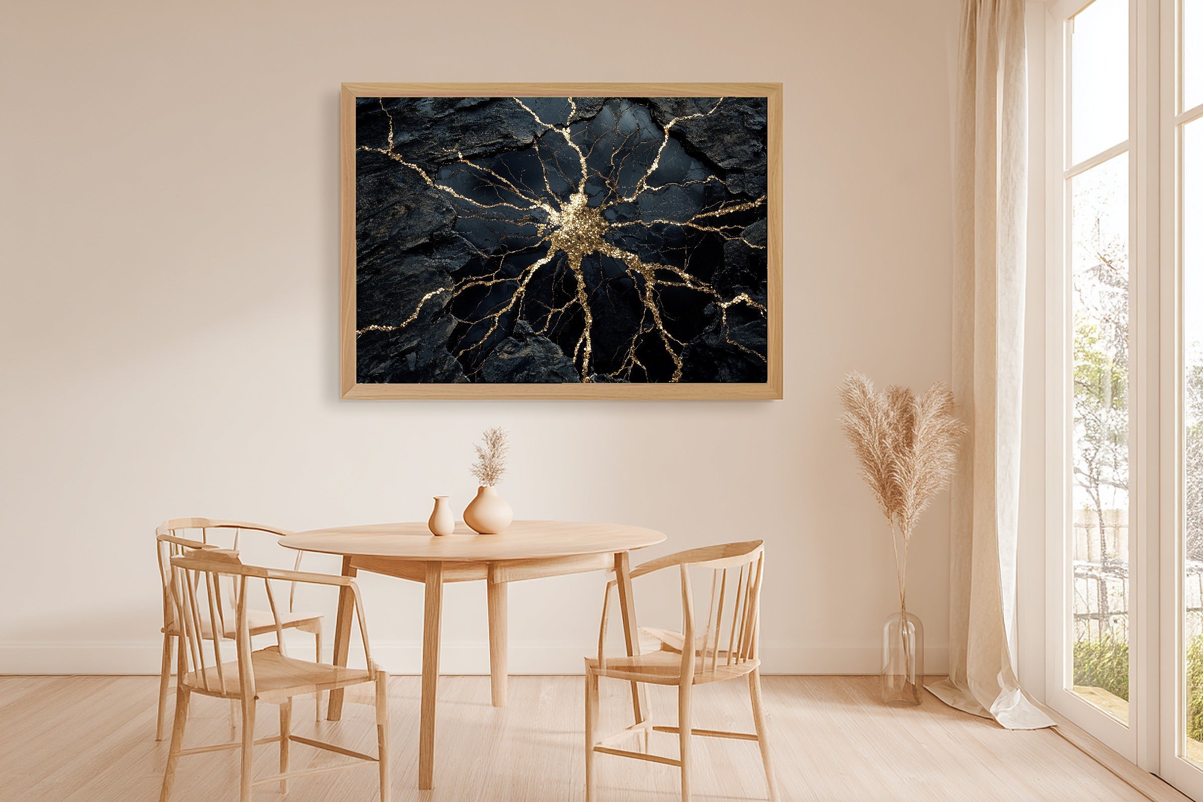 Hand-picked Obsidian Gold Shatter Giclée Print — Soulful Modern Collector for the Home Office, Ready-to-Hang Modern-Home Friend Gift — obsidian-gold-shatter-dining-room-wall-art.jpg
