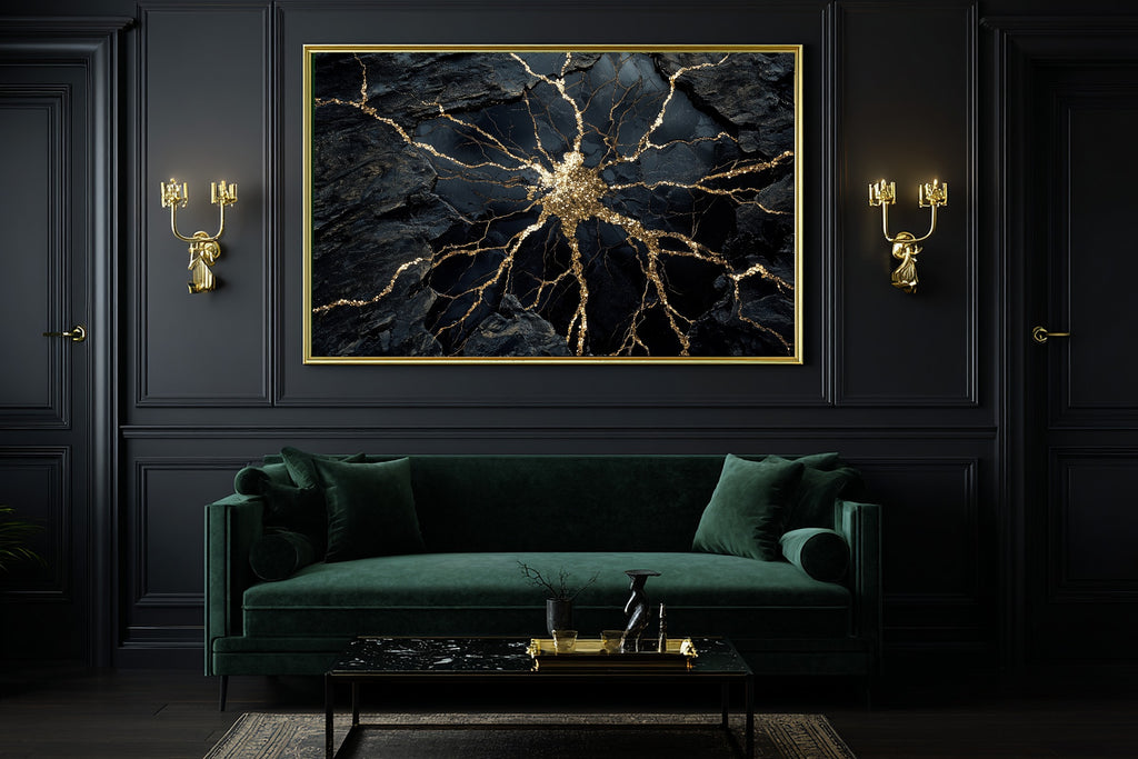 Hand-picked Obsidian Gold Shatter Giclée Print — Soulful Modern Collector for the Home Office, Ready-to-Hang Modern-Home Friend Gift — obsidian-gold-shatter-office-wall-art.jpg