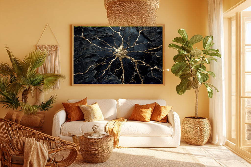 Hand-picked Obsidian Gold Shatter Giclée Print — Soulful Modern Collector for the Home Office, Ready-to-Hang Modern-Home Friend Gift — obsidian-gold-shatter-room-5-wall-art.jpg