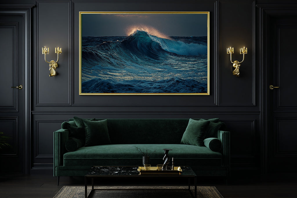 Ocean Waves Crash Moody Soft Paradise Wall Art — Moody Print for the Sunroom, Stretched Canvas Gift for the Island-Loving Friend — ocean-waves-crash-moody-office-wall-art.jpg