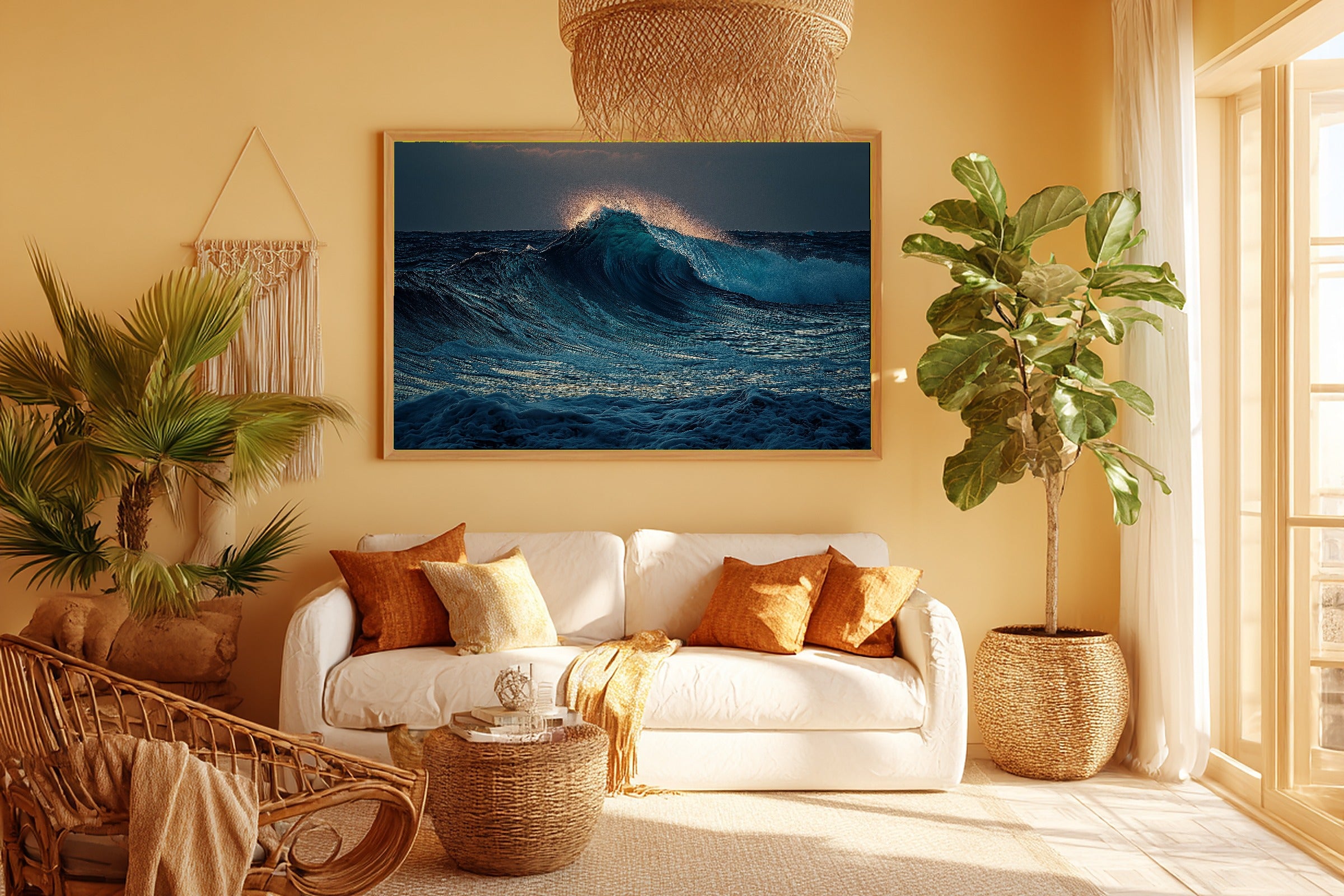 Ocean Waves Crash Moody Soft Paradise Wall Art — Moody Print for the Sunroom, Stretched Canvas Gift for the Island-Loving Friend — ocean-waves-crash-moody-room-5-wall-art.jpg