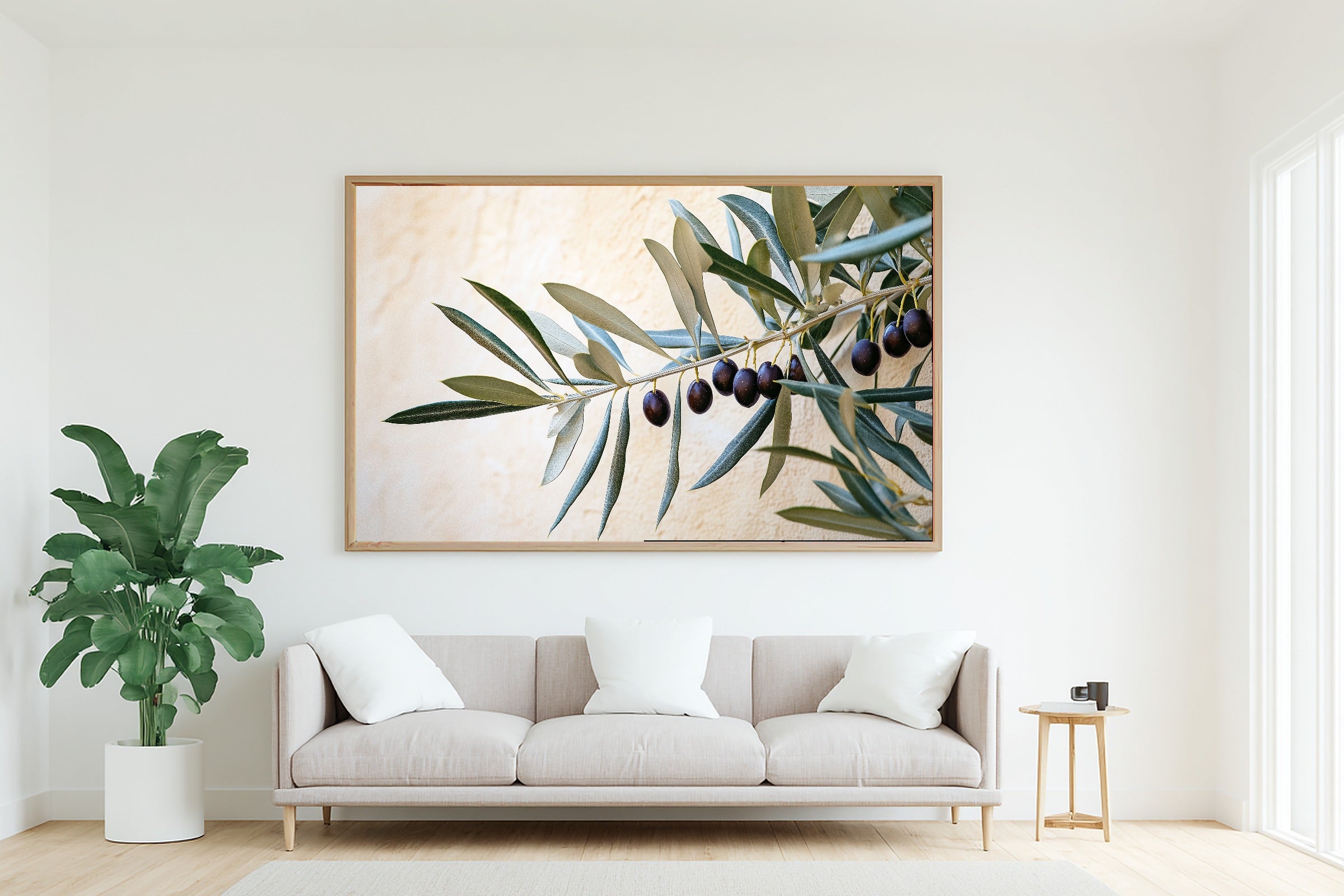 Cozy Cottage Olive Branch Botanical Art Print — Sunlit Old-World Decor for the Dining Room — olive-branch-botanical-living-room-wall-art.jpg