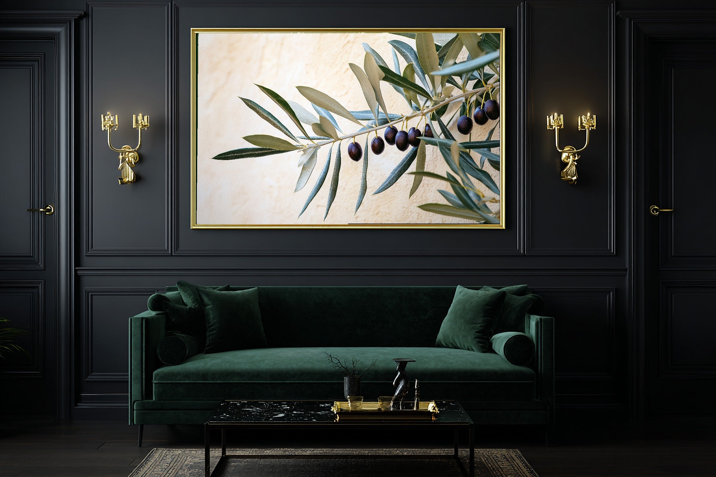 Cozy Cottage Olive Branch Botanical Art Print — Sunlit Old-World Decor for the Dining Room — olive-branch-botanical-office-wall-art.jpg