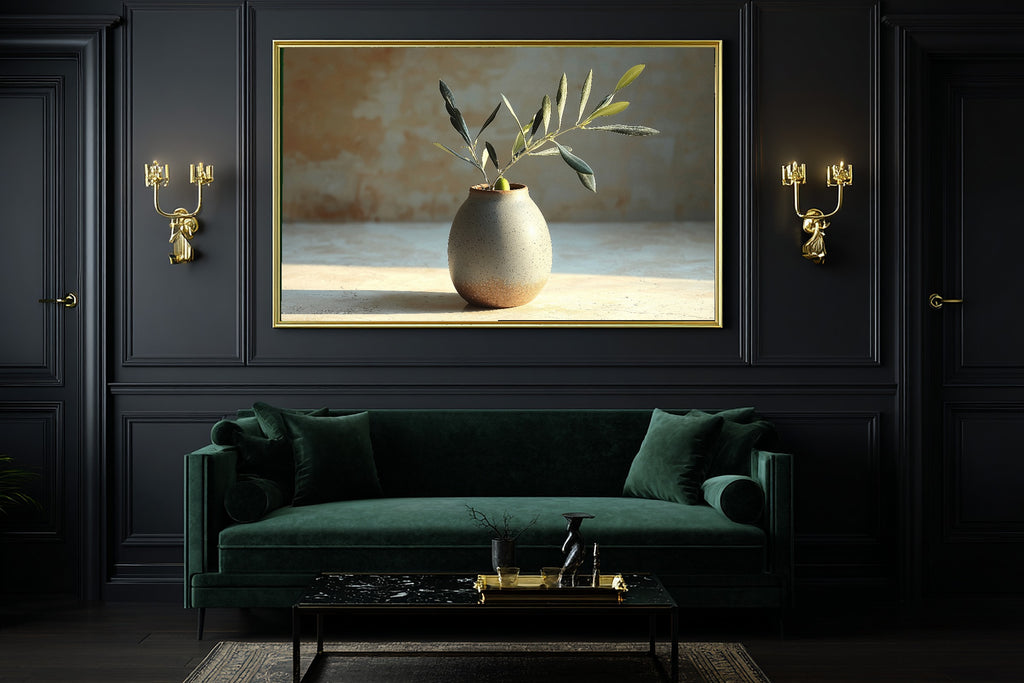 Olive Branch Stoneware Stretched Canvas Print, Warm Gallery Wall Art Canvas Art, Modern Home Office Art, Mother's Day Gift Idea — olive-branch-stoneware-office-wall-art.jpg
