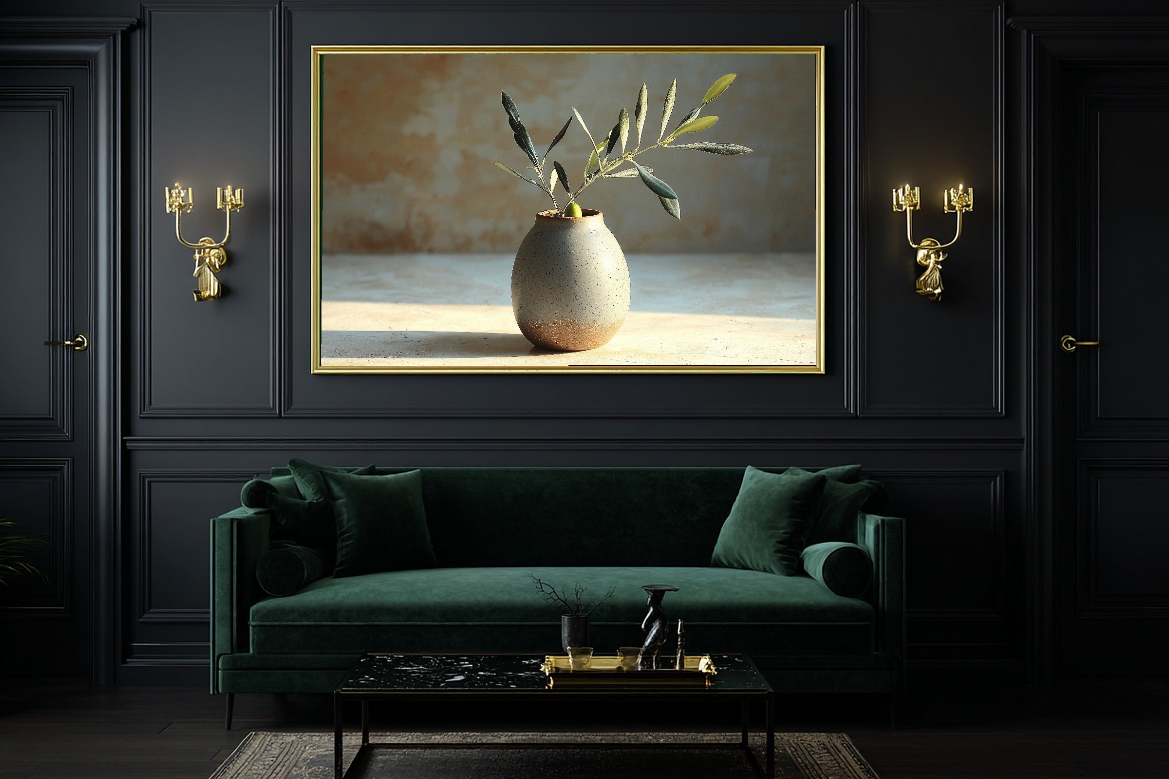 Olive Branch Stoneware Stretched Canvas Print, Warm Gallery Wall Art Canvas Art, Modern Home Office Art, Mother's Day Gift Idea — olive-branch-stoneware-office-wall-art.jpg