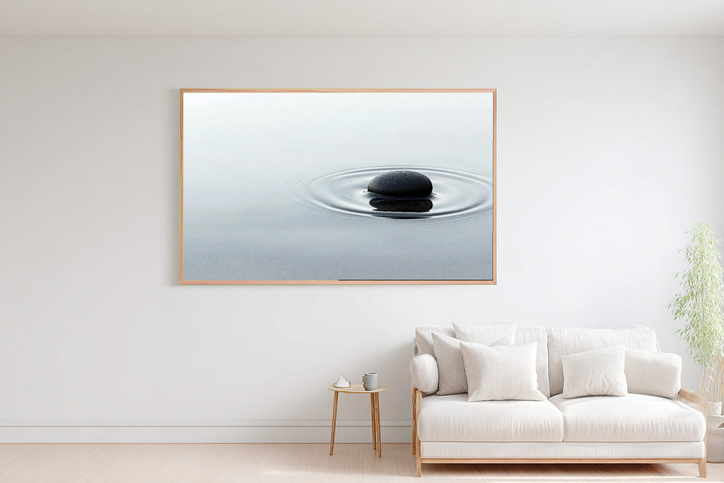 Onyx Pebble Still Water Giclée Canvas Print, Japandi Minimalist Print Gallery Print, Meditation Room Statement Piece, Gift for Creatives — onyx-pebble-still-water-bedroom-wall-art.jpg