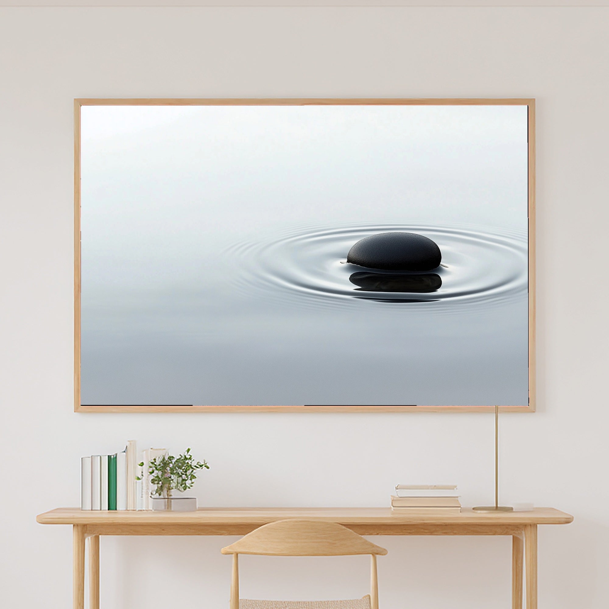 Onyx Pebble Still Water Giclée Canvas Print, Japandi Minimalist Print Gallery Print, Meditation Room Statement Piece, Gift for Creatives — onyx-pebble-still-water-canvas-print.jpg