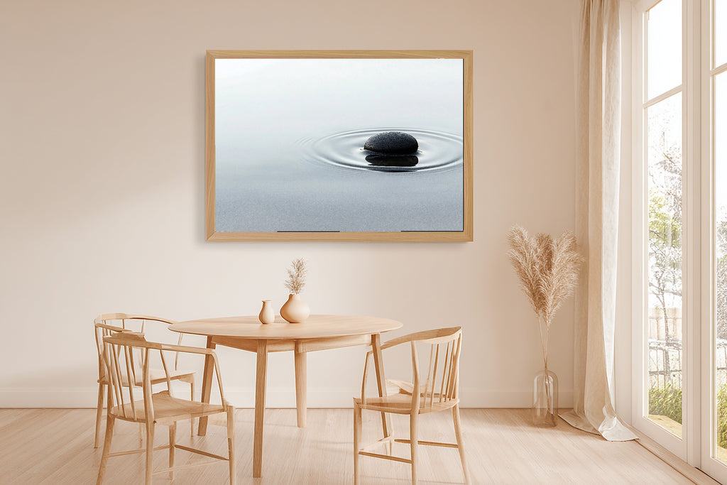 Onyx Pebble Still Water Giclée Canvas Print, Japandi Minimalist Print Gallery Print, Meditation Room Statement Piece, Gift for Creatives — onyx-pebble-still-water-dining-room-wall-art.jpg