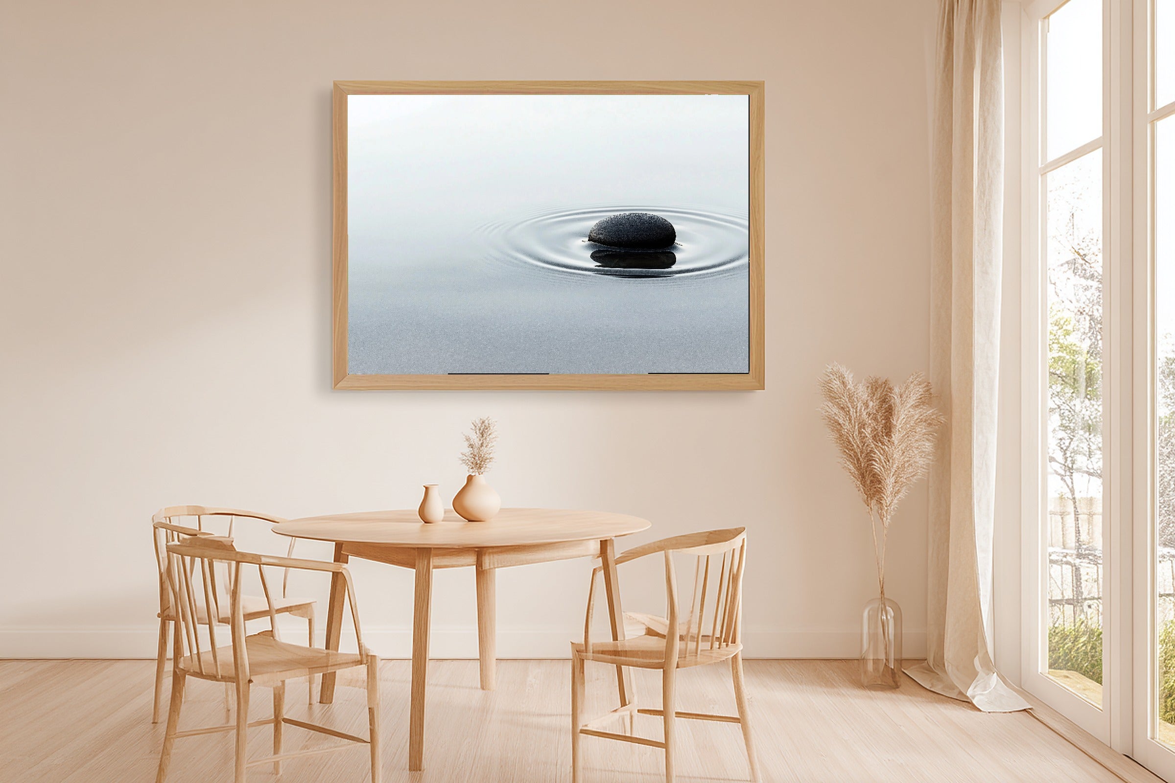Onyx Pebble Still Water Giclée Canvas Print, Japandi Minimalist Print Gallery Print, Meditation Room Statement Piece, Gift for Creatives — onyx-pebble-still-water-dining-room-wall-art.jpg