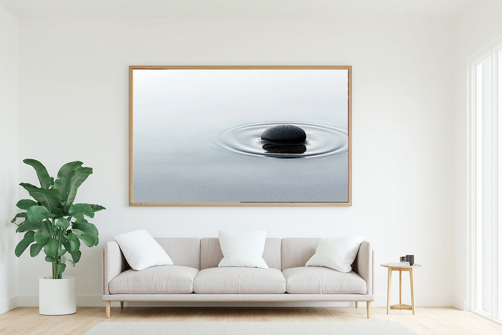 Onyx Pebble Still Water Giclée Canvas Print, Japandi Minimalist Print Gallery Print, Meditation Room Statement Piece, Gift for Creatives — onyx-pebble-still-water-living-room-wall-art.jpg