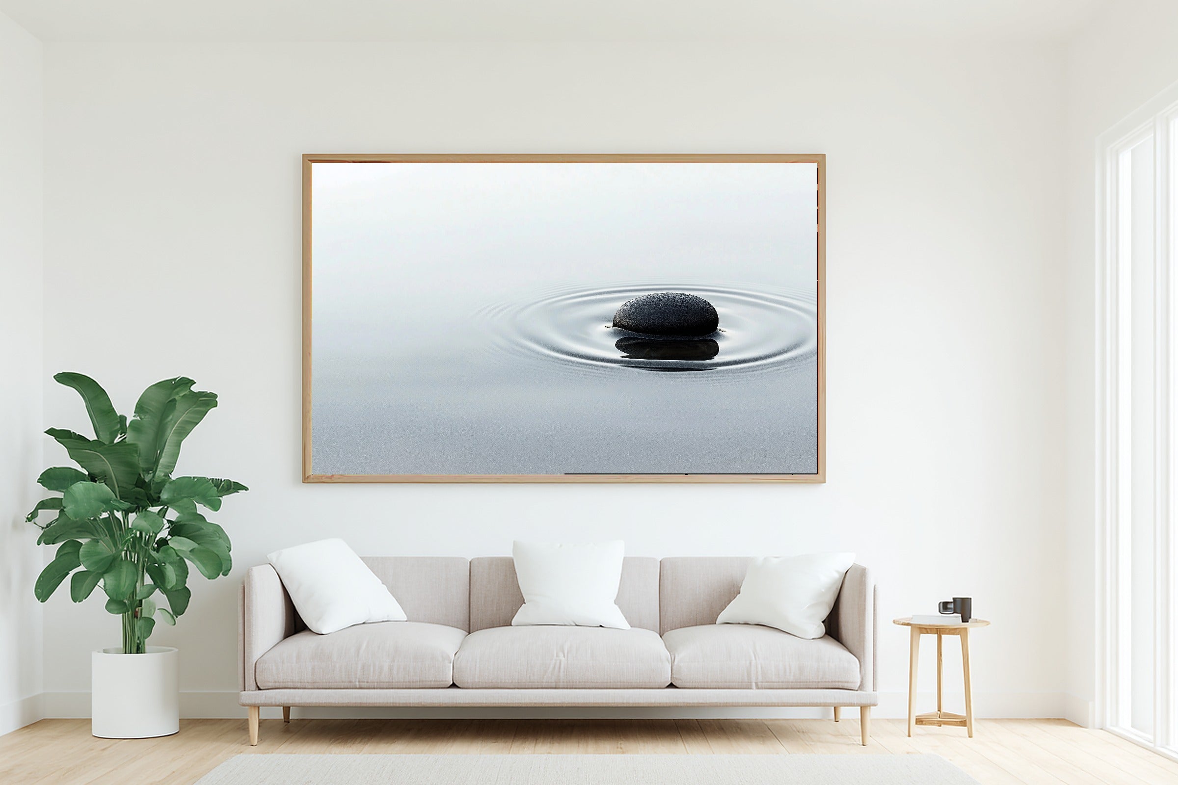 Onyx Pebble Still Water Giclée Canvas Print, Japandi Minimalist Print Gallery Print, Meditation Room Statement Piece, Gift for Creatives — onyx-pebble-still-water-living-room-wall-art.jpg