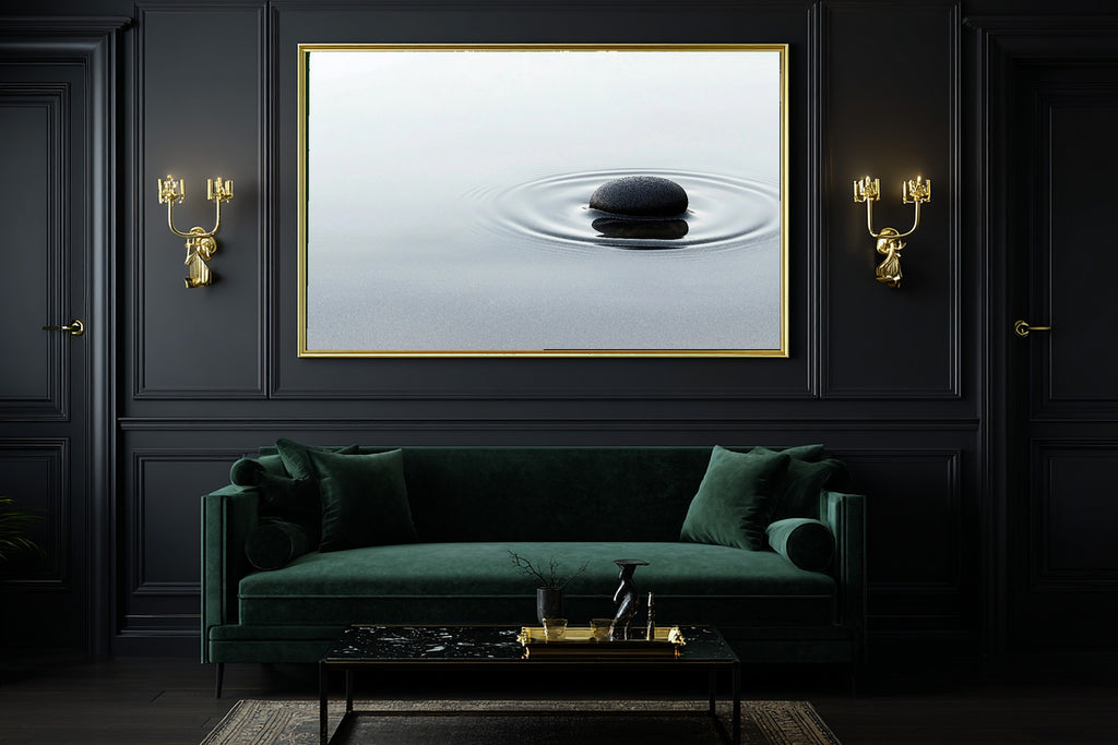 Onyx Pebble Still Water Giclée Canvas Print, Japandi Minimalist Print Gallery Print, Meditation Room Statement Piece, Gift for Creatives — onyx-pebble-still-water-office-wall-art.jpg